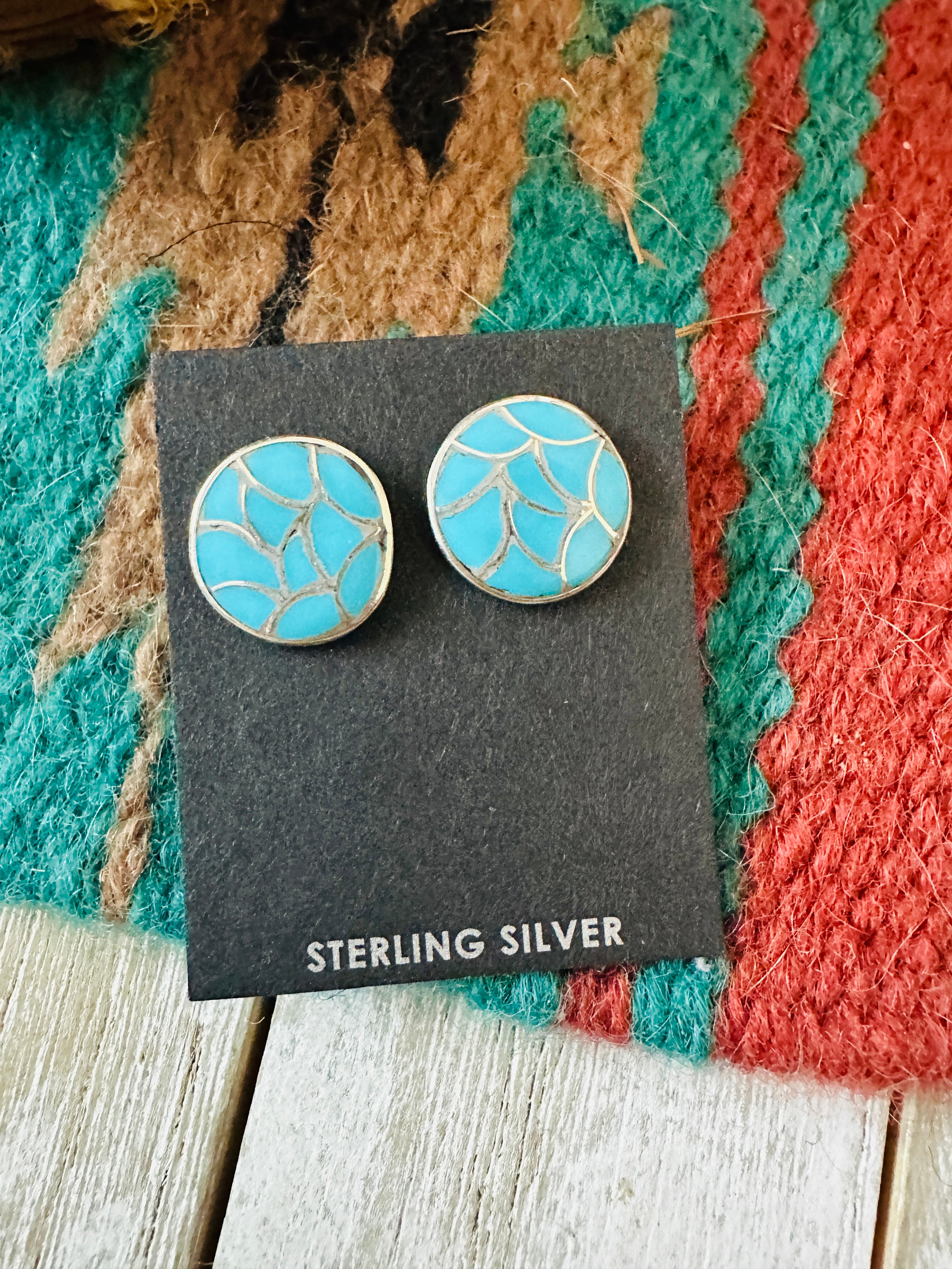 Handcrafted Turquoise & Sterling Silver Inlay Post Earrings