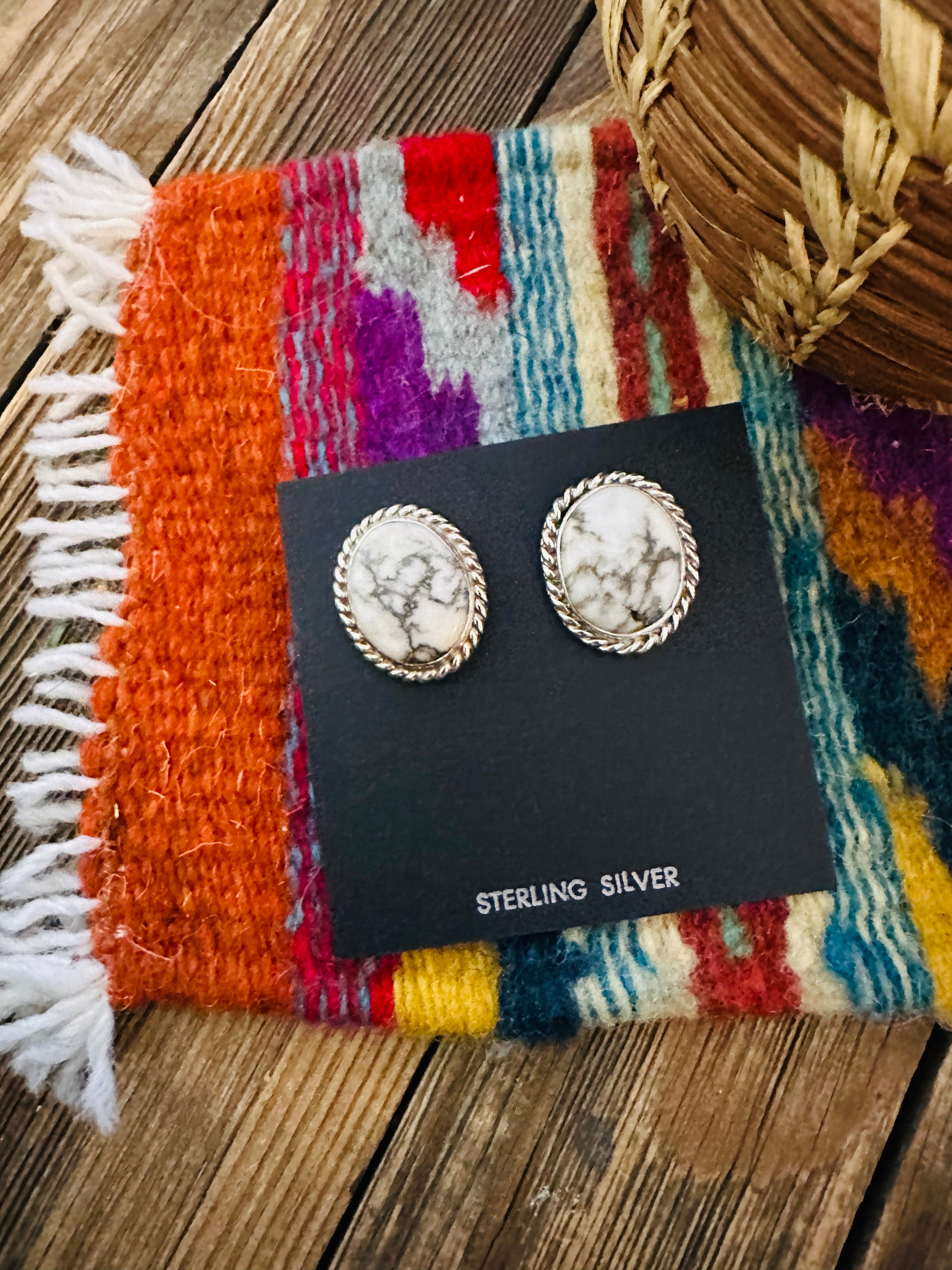 Handcrafted White Buffalo & Sterling Silver Post Earrings