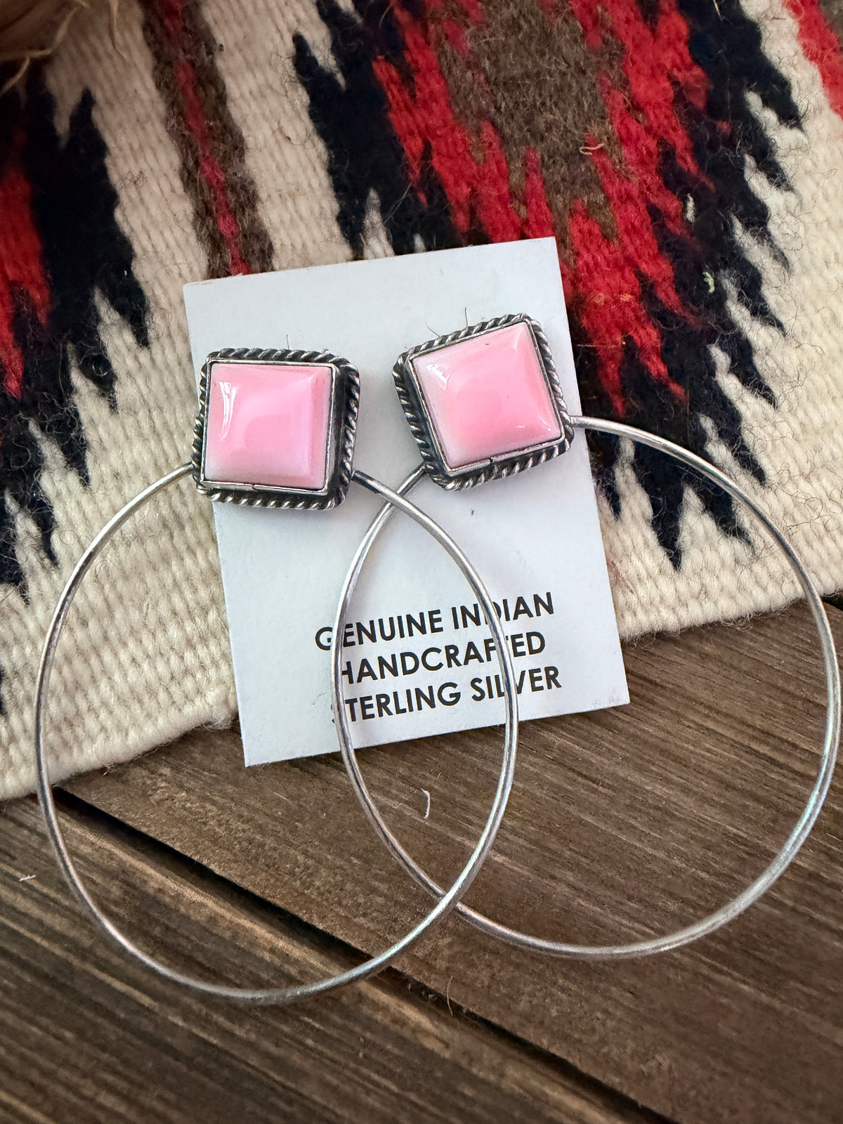 Handcrafted Queen Pink Conch and Sterling Silver Dangle Hoop Earrings by Elouise Kee