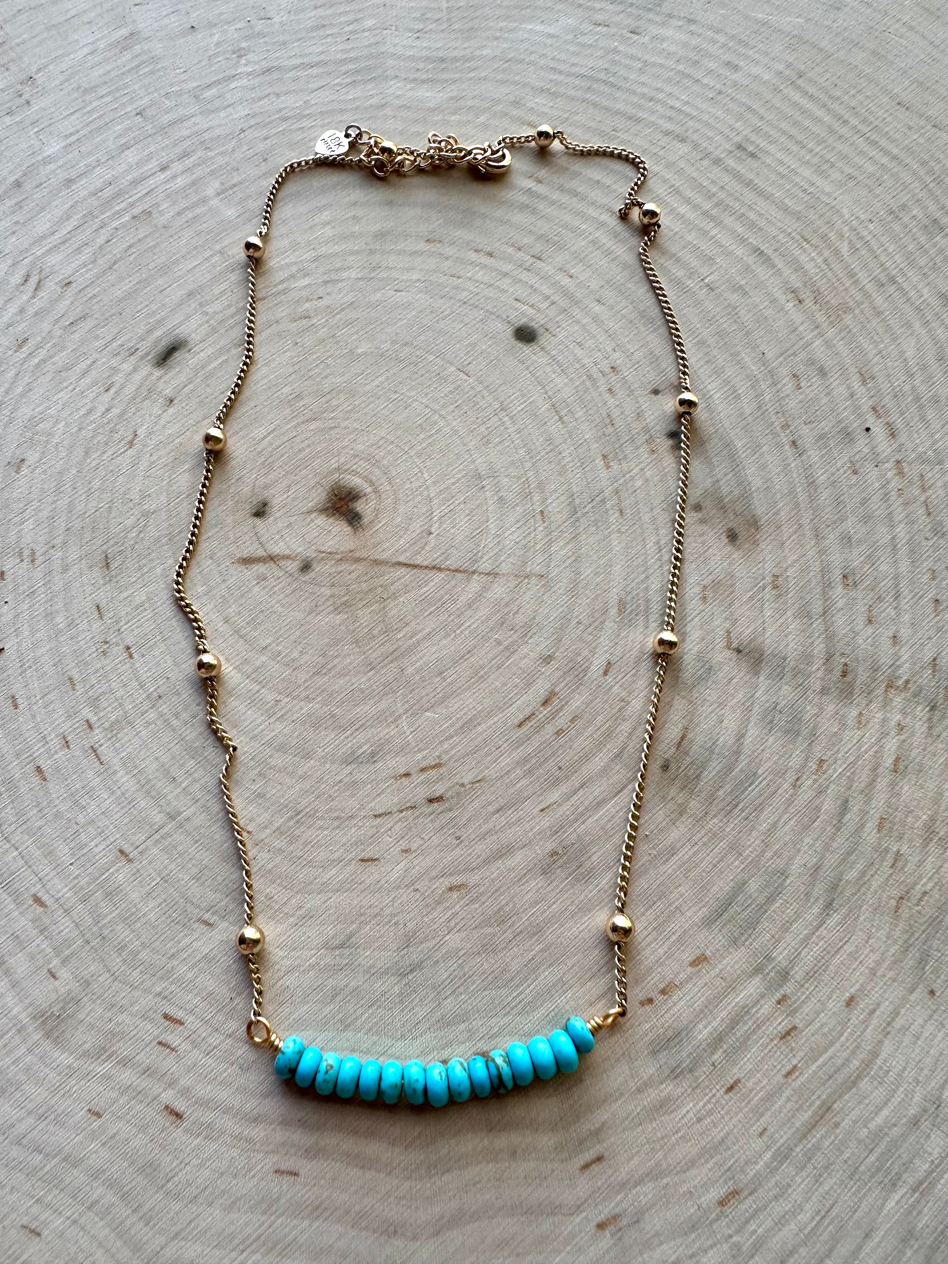 “The Golden Collection” Wild Heart Handmade Natural Turquoise Beaded 18k Gold Plated Necklace