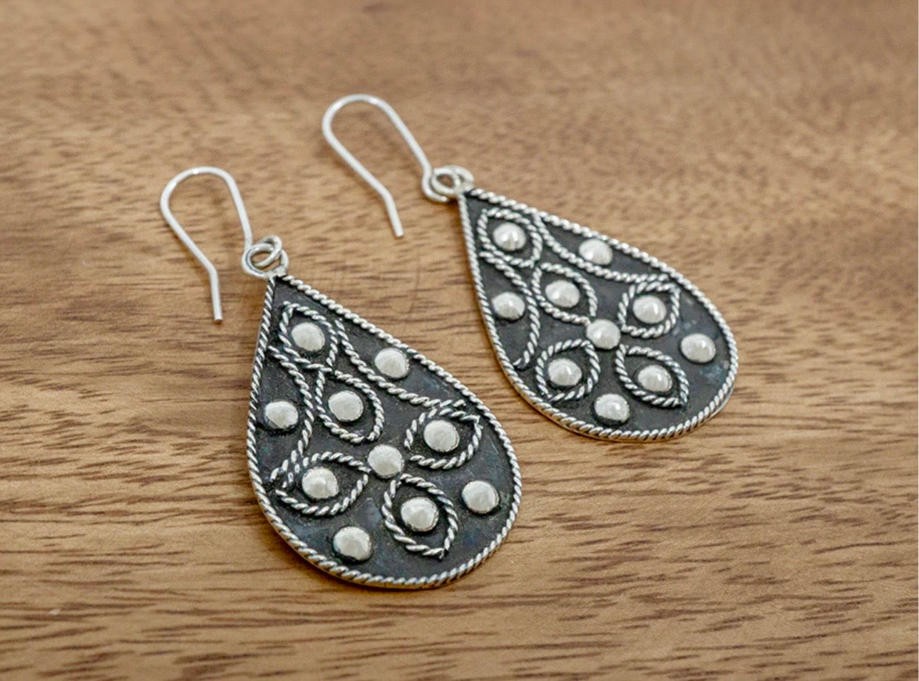 Large Vintage Style Tear Drop Sterling Silver Earrings