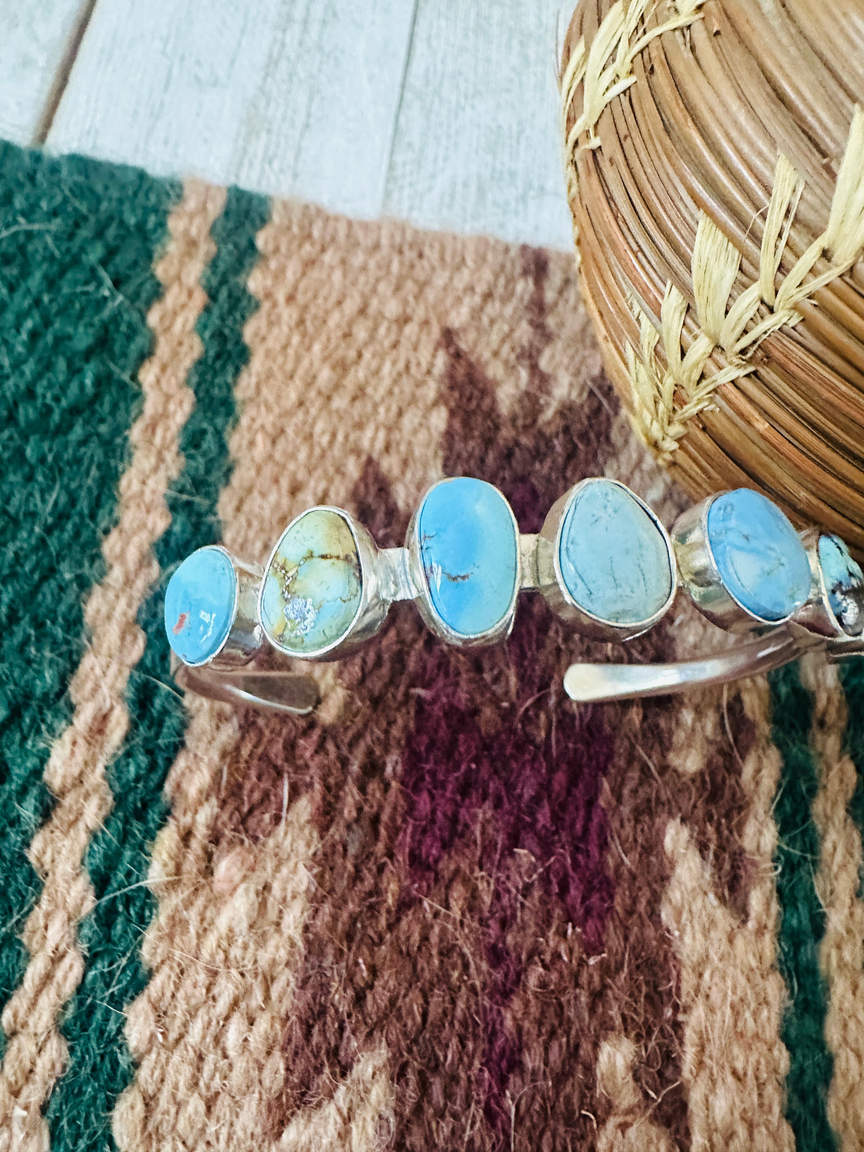 Navajo Sterling Silver & Golden Hills Turquoise Cuff Bracelet