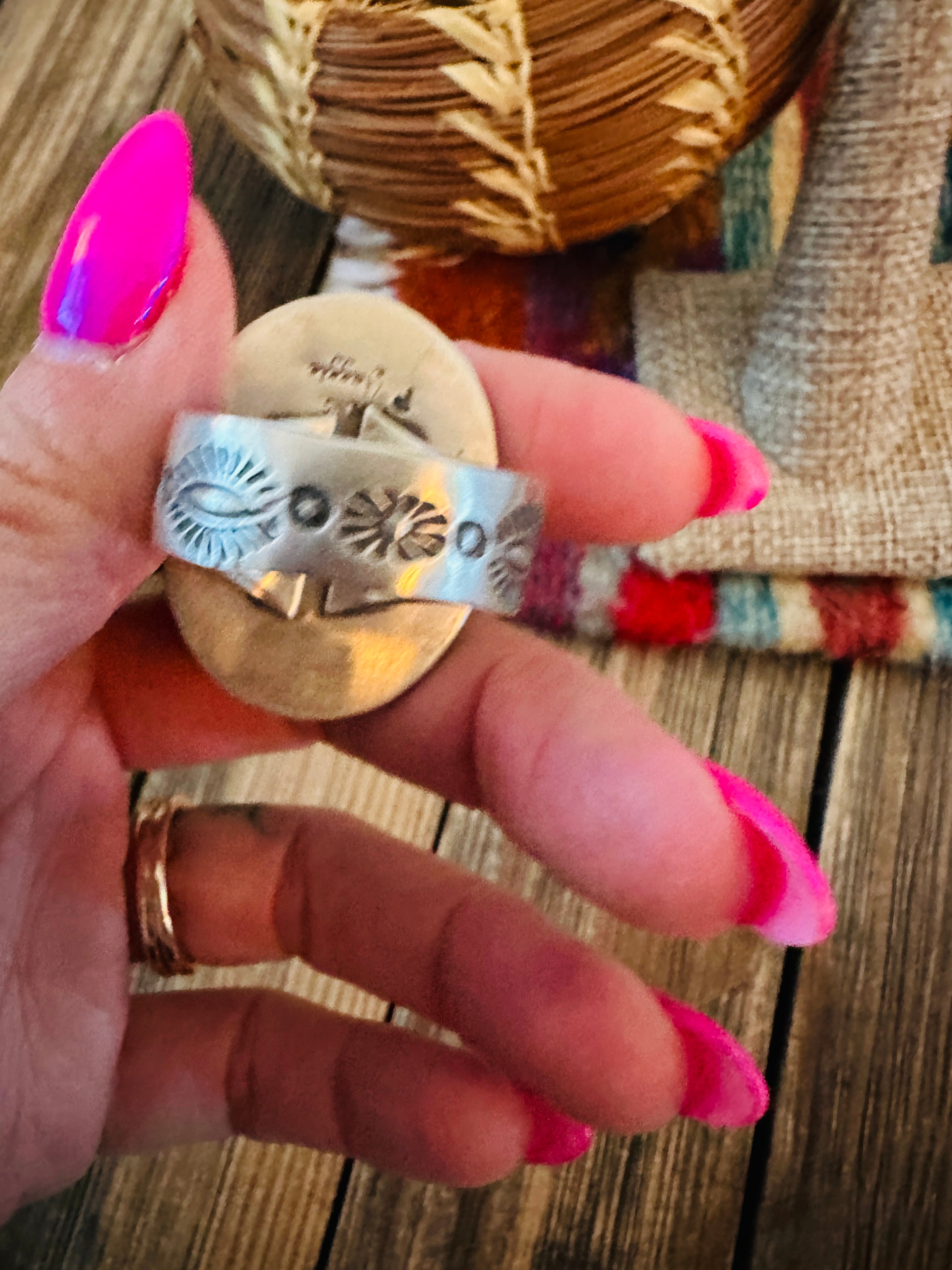 Handcrafted Turquoise & Sterling Silver Ring by Patrick Yazzie Size 11