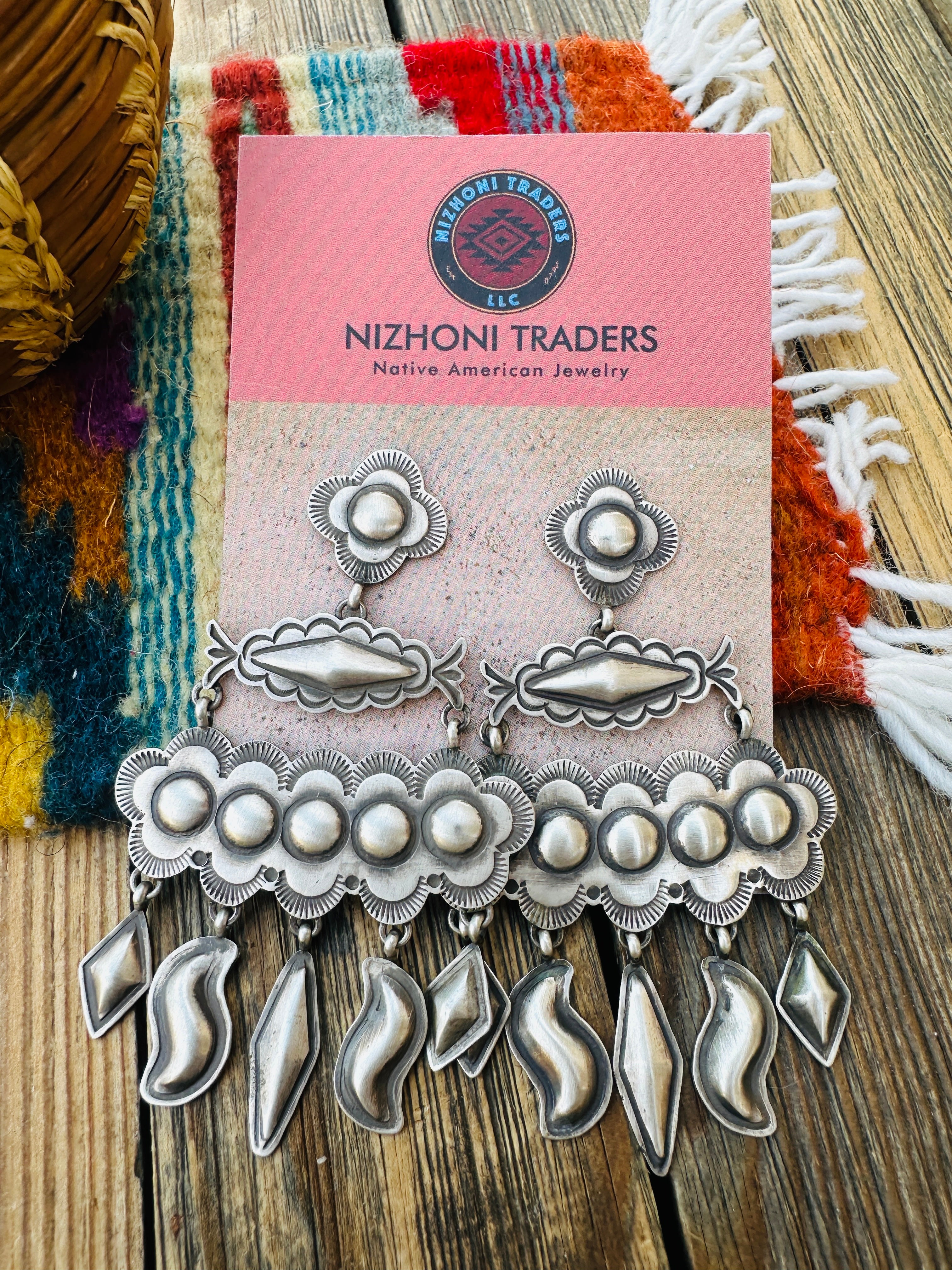 Handcrafted Old Pawn Sterling Silver Concho Dangle Earrings