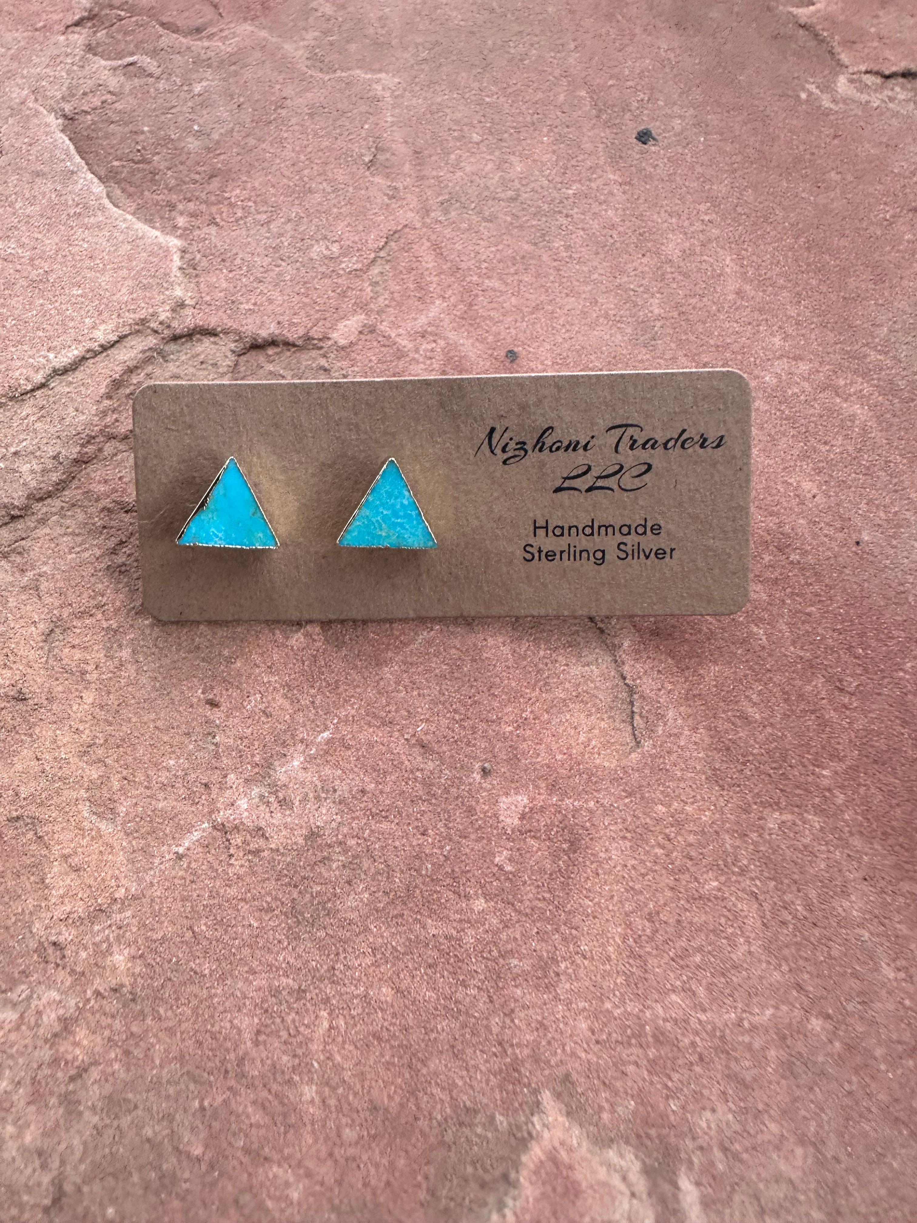 “The Golden Collection” Handmade 14k Gold Plated Natural Turquoise Triangle Stud Earrings