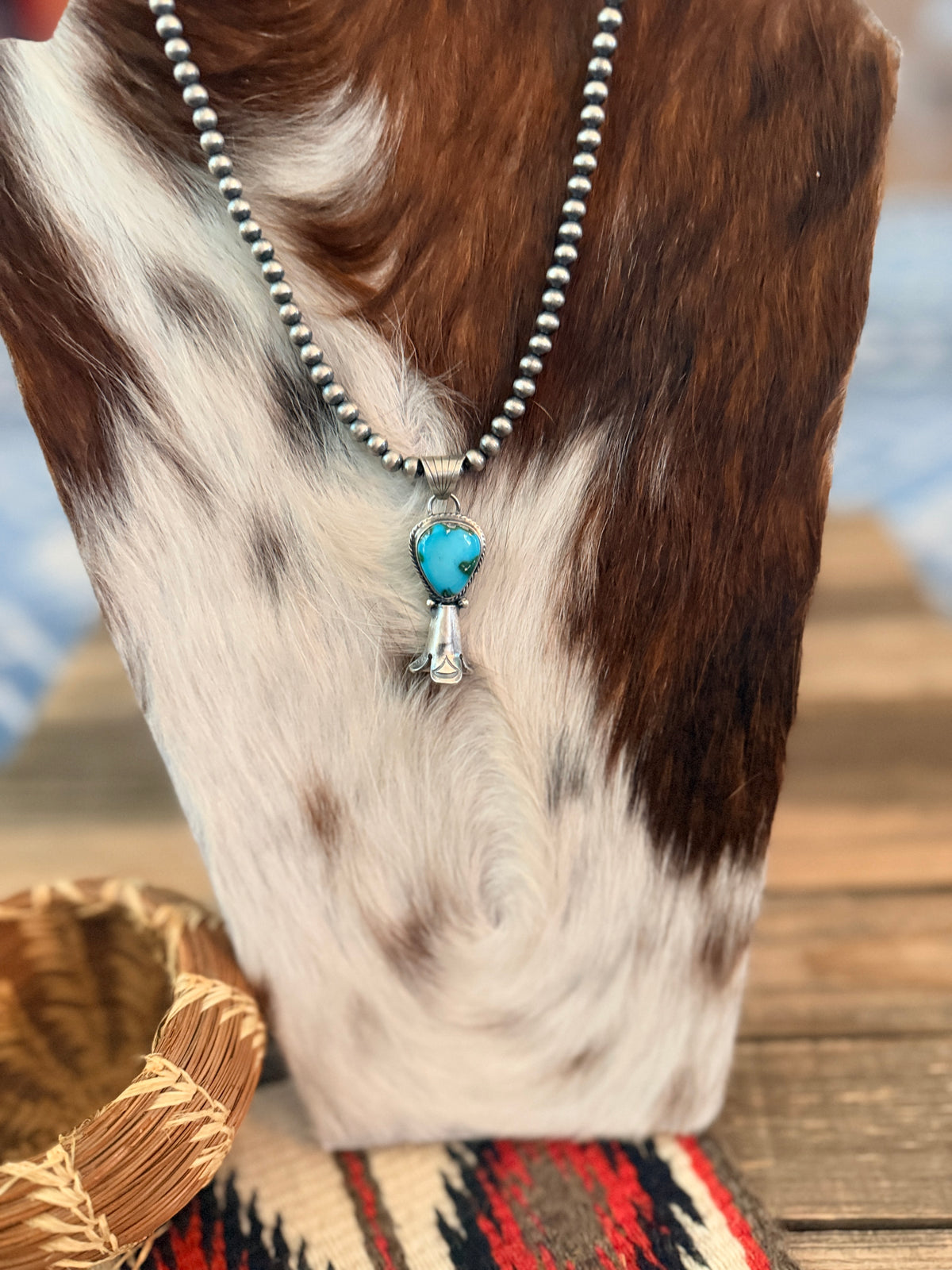 Handcrafted Turquoise & Sterling Silver Beaded Blossom Necklace