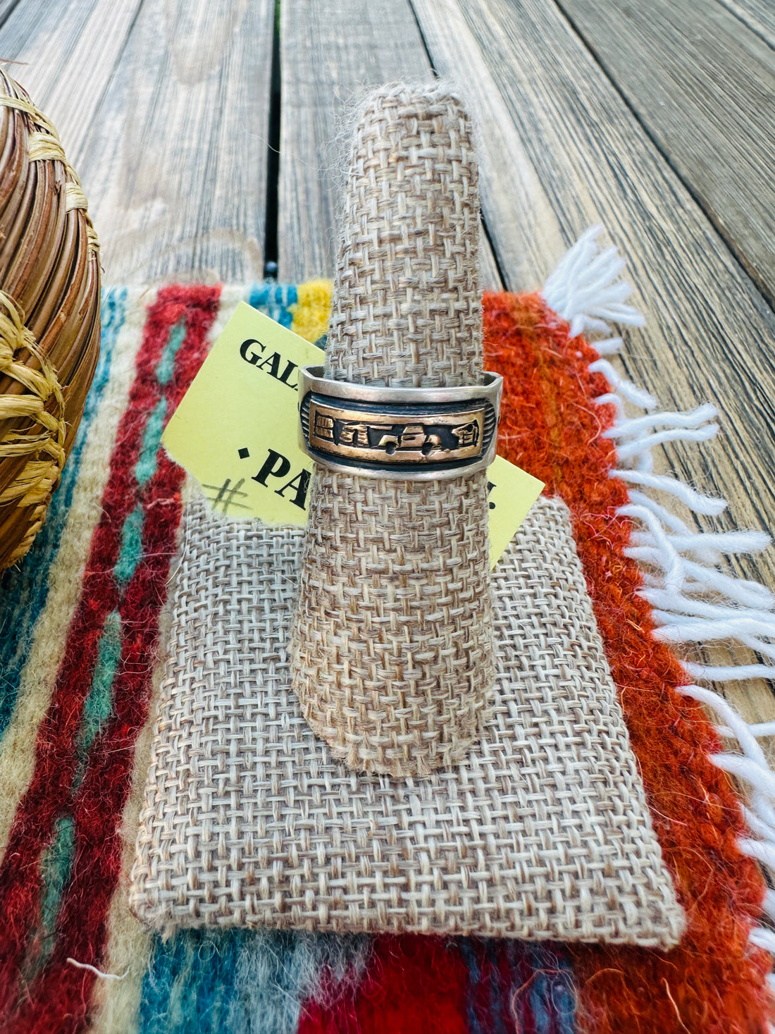 Old Pawn Handcrafted Copper & Sterling Silver Storyteller Band Ring Size 9.75