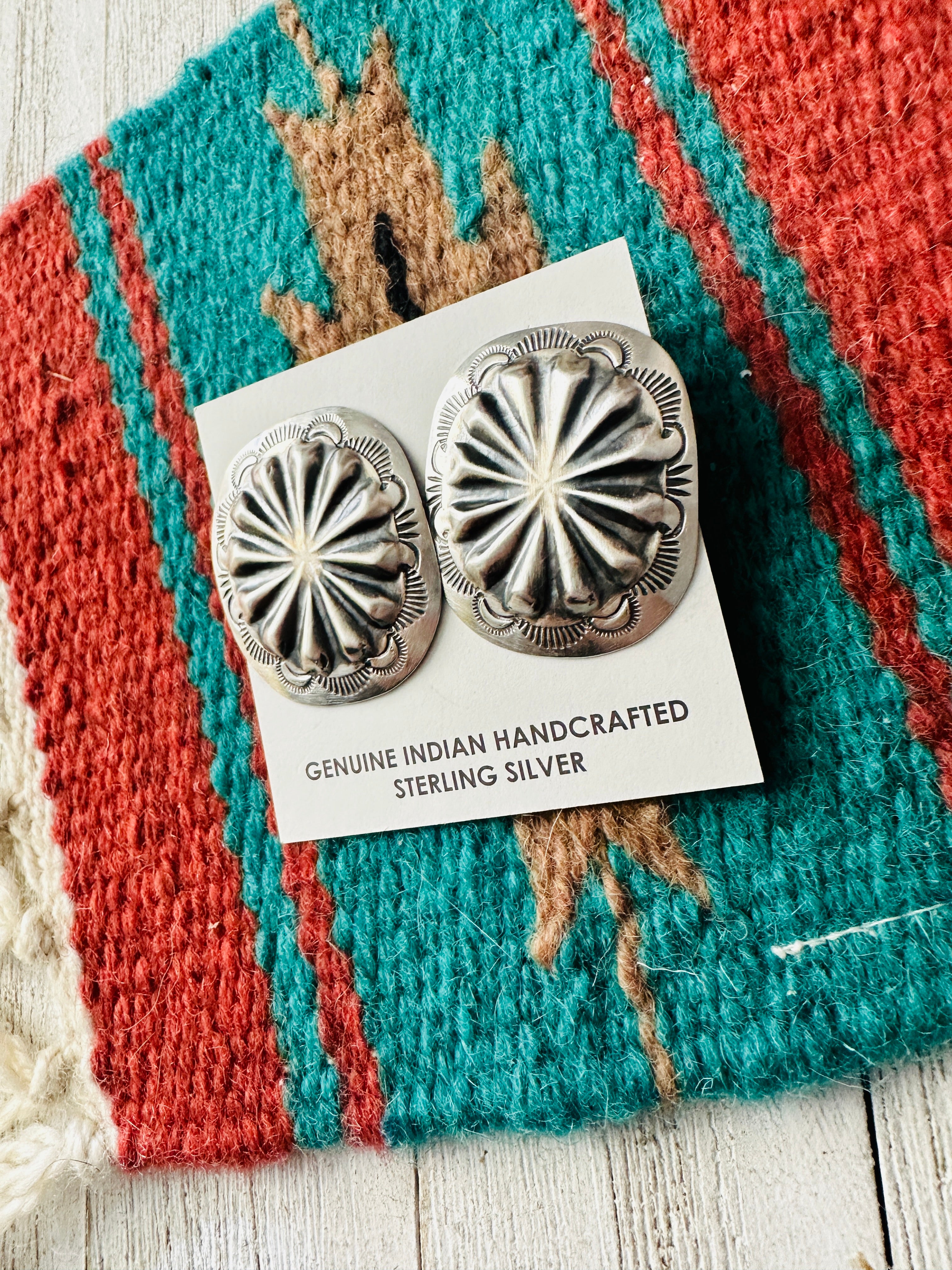 Navajo Hand Stamped Sterling Silver Concho Post Earrings