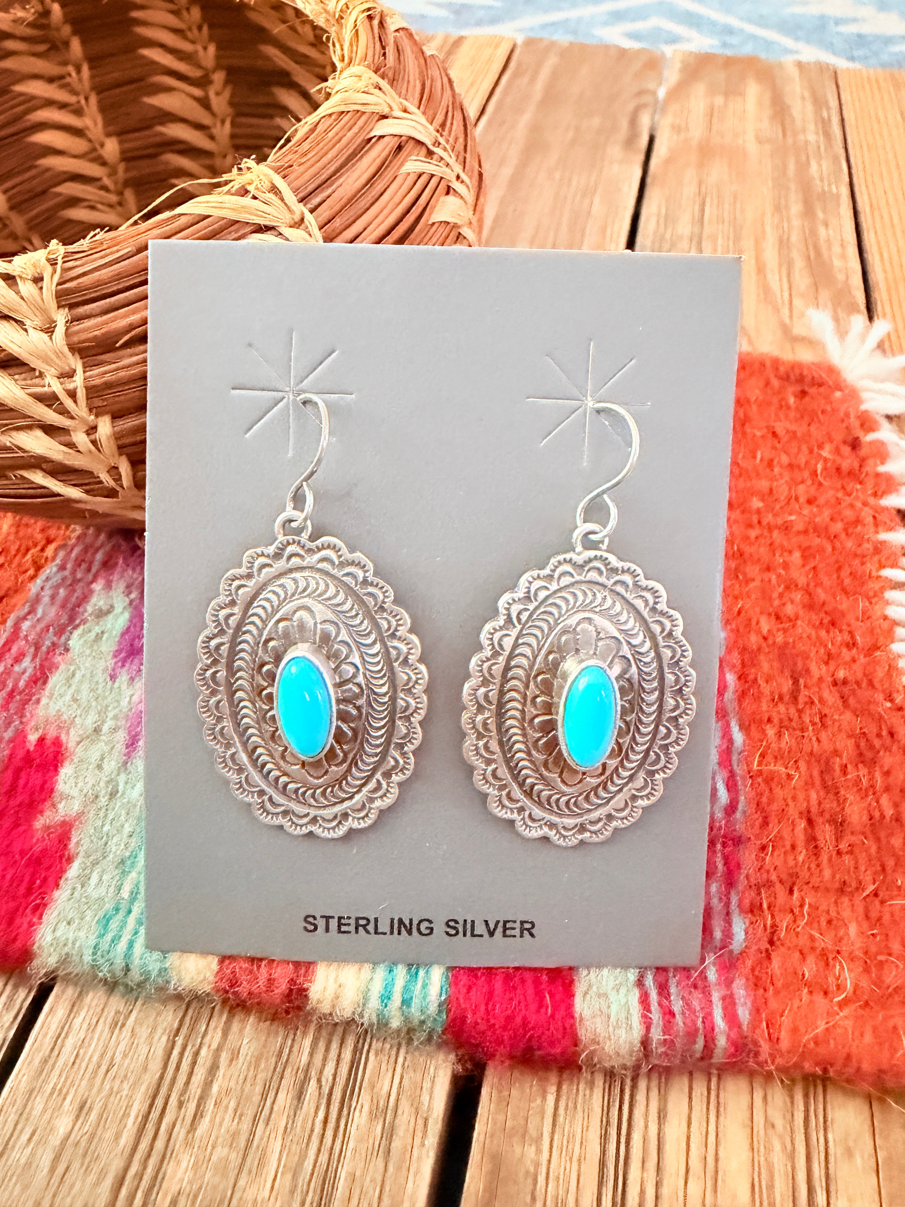 Handcrafted Turquoise & Sterling Silver Concho Dangle Earrings