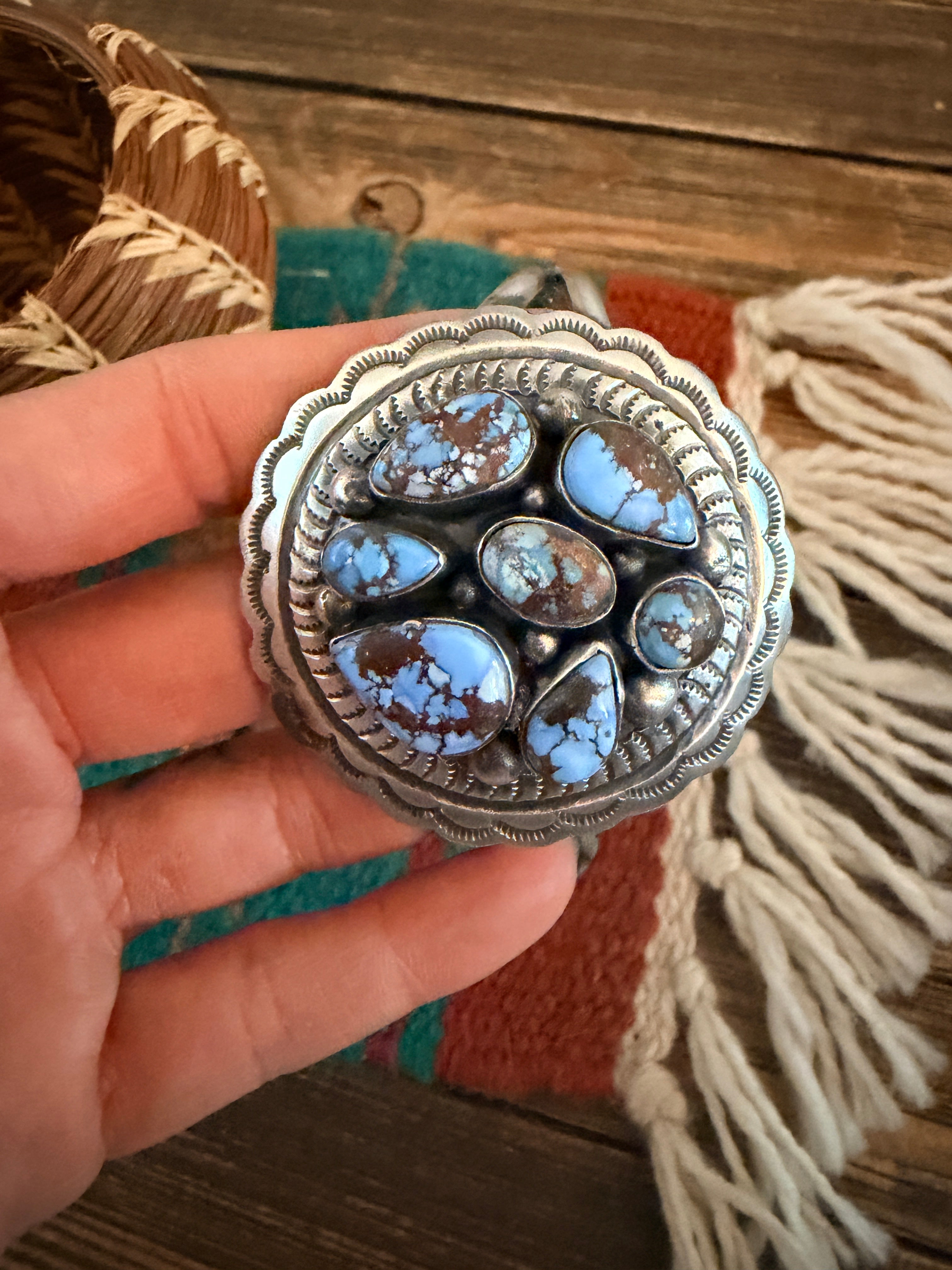 Handcrafted Golden Hills Turquoise & Sterling Silver Cuff Bracelet by Chimney Butte