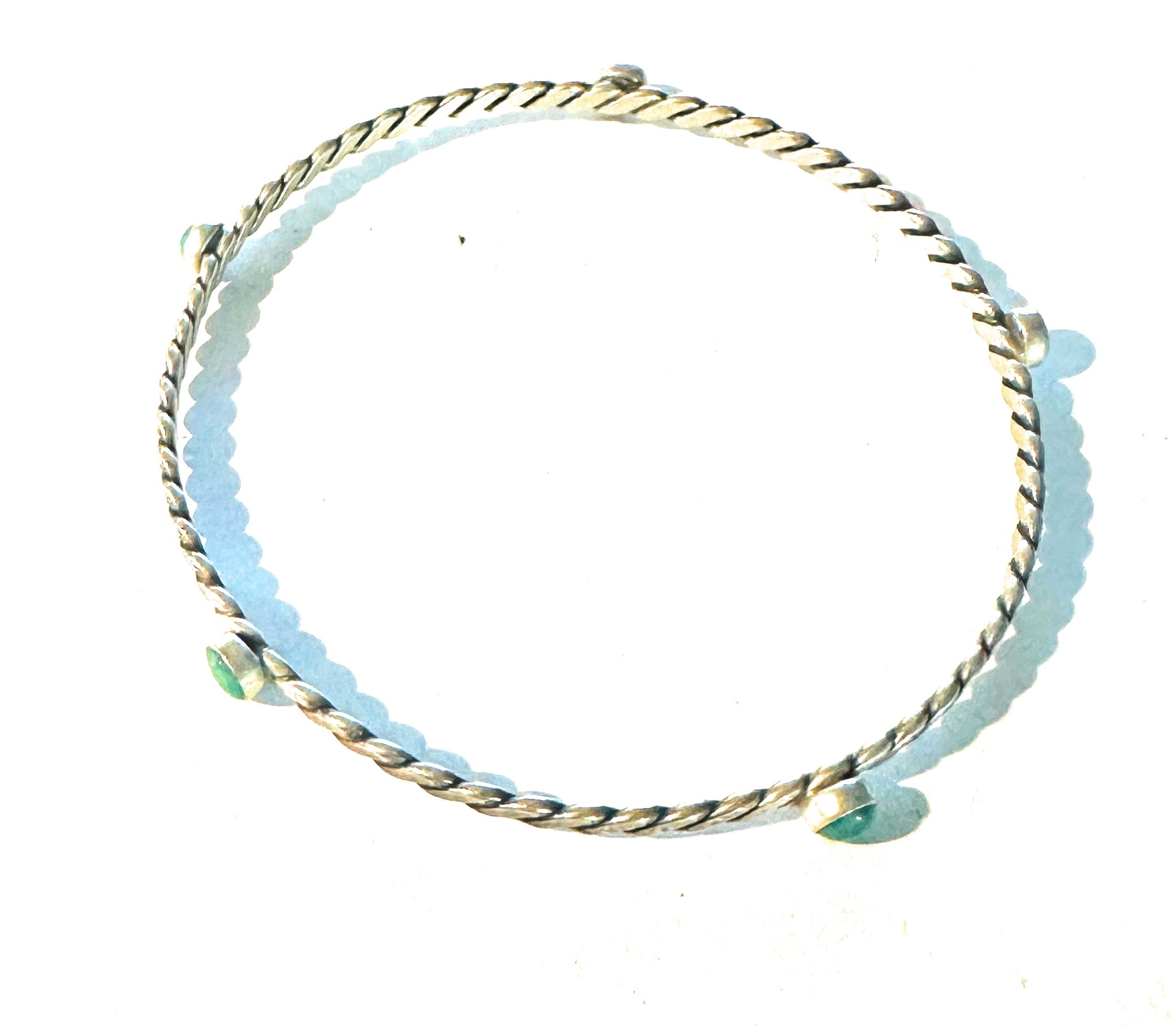 Navajo Twisted Sterling Silver & Turquoise Bangle Bracelet