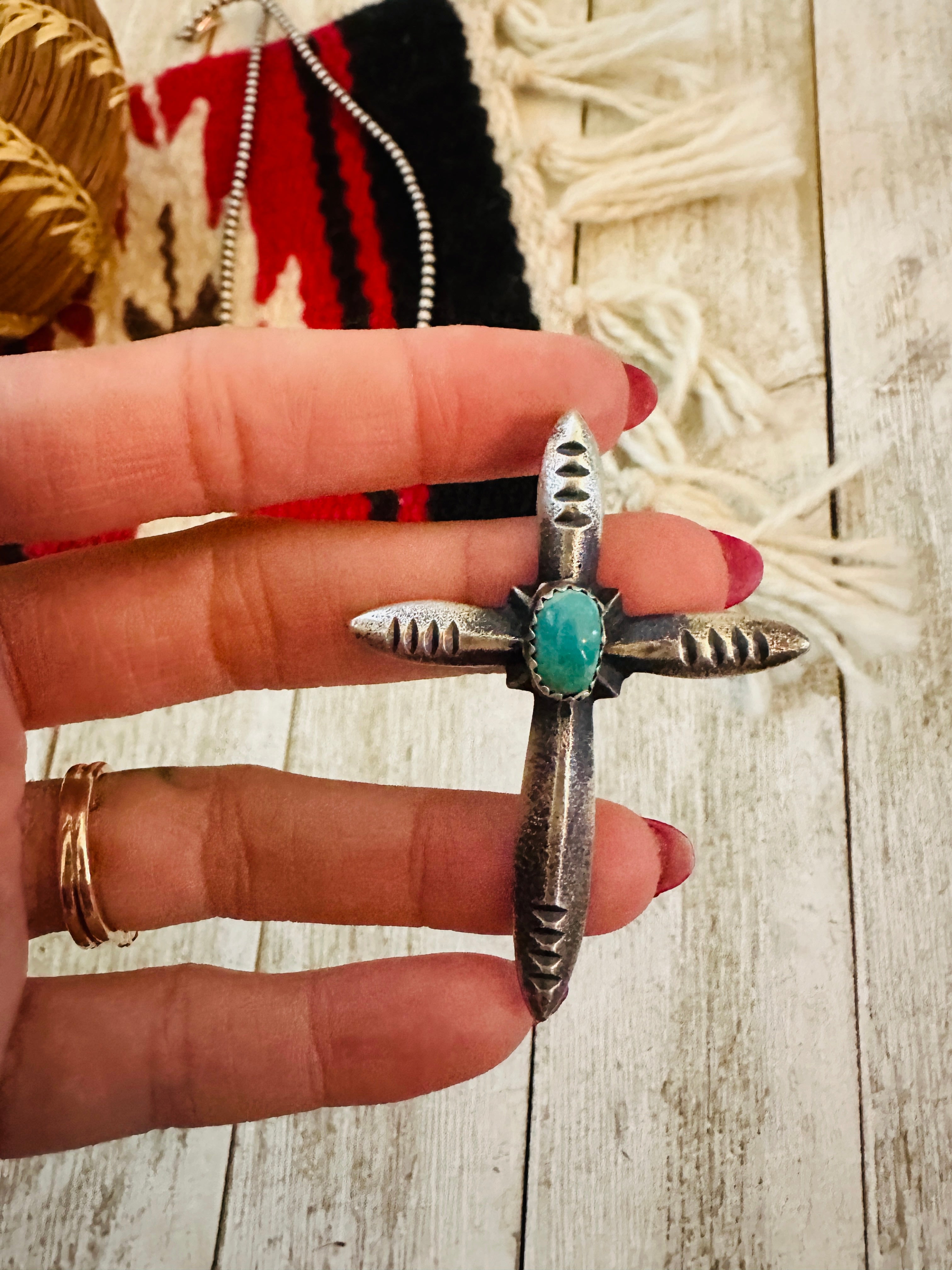 Handcrafted Sterling Silver & Turquoise Cross Pendant by Martha Cayatineto