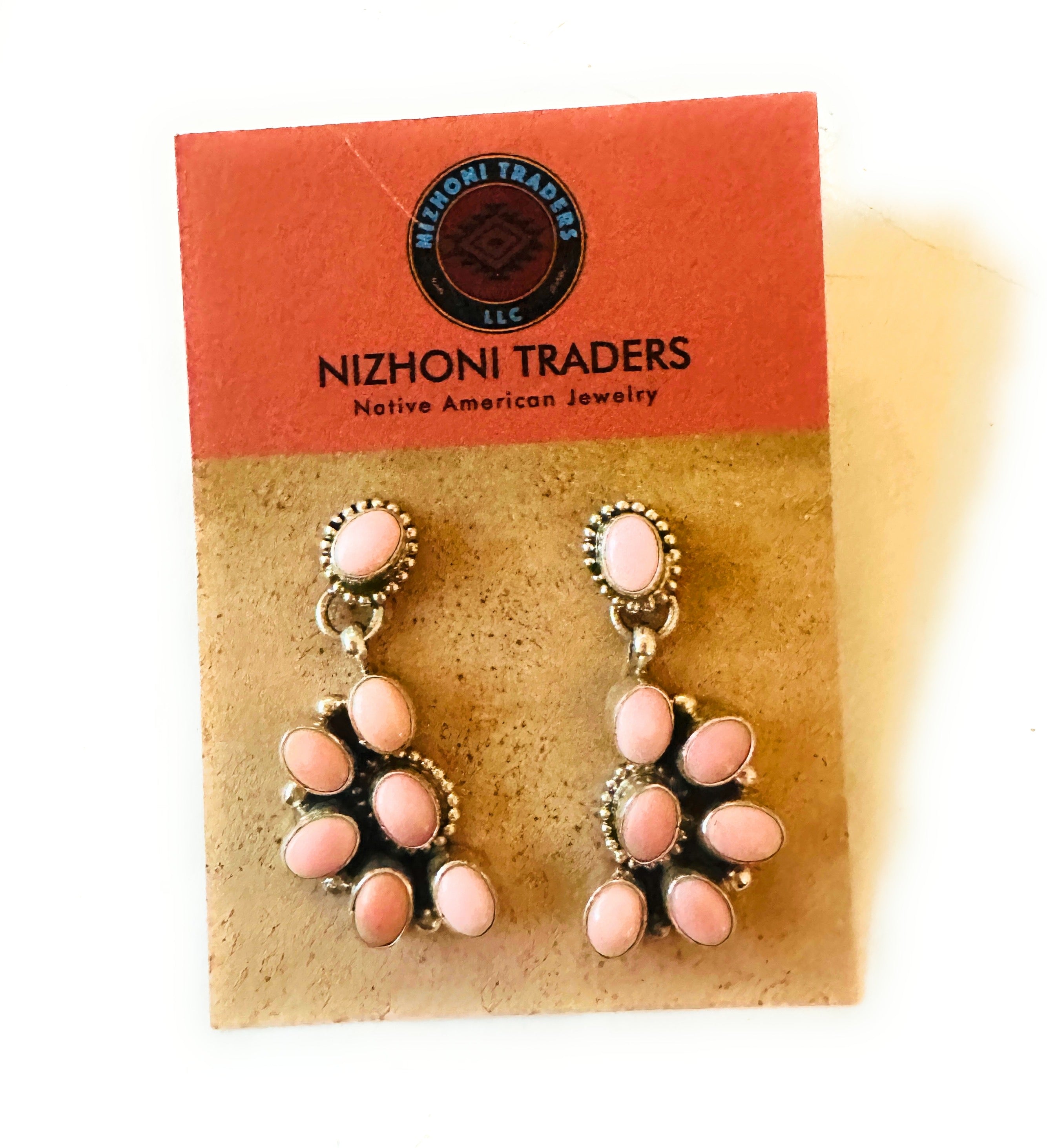 Navajo Sterling Silver & Queen Pink Conch Cluster Dangle Earrings