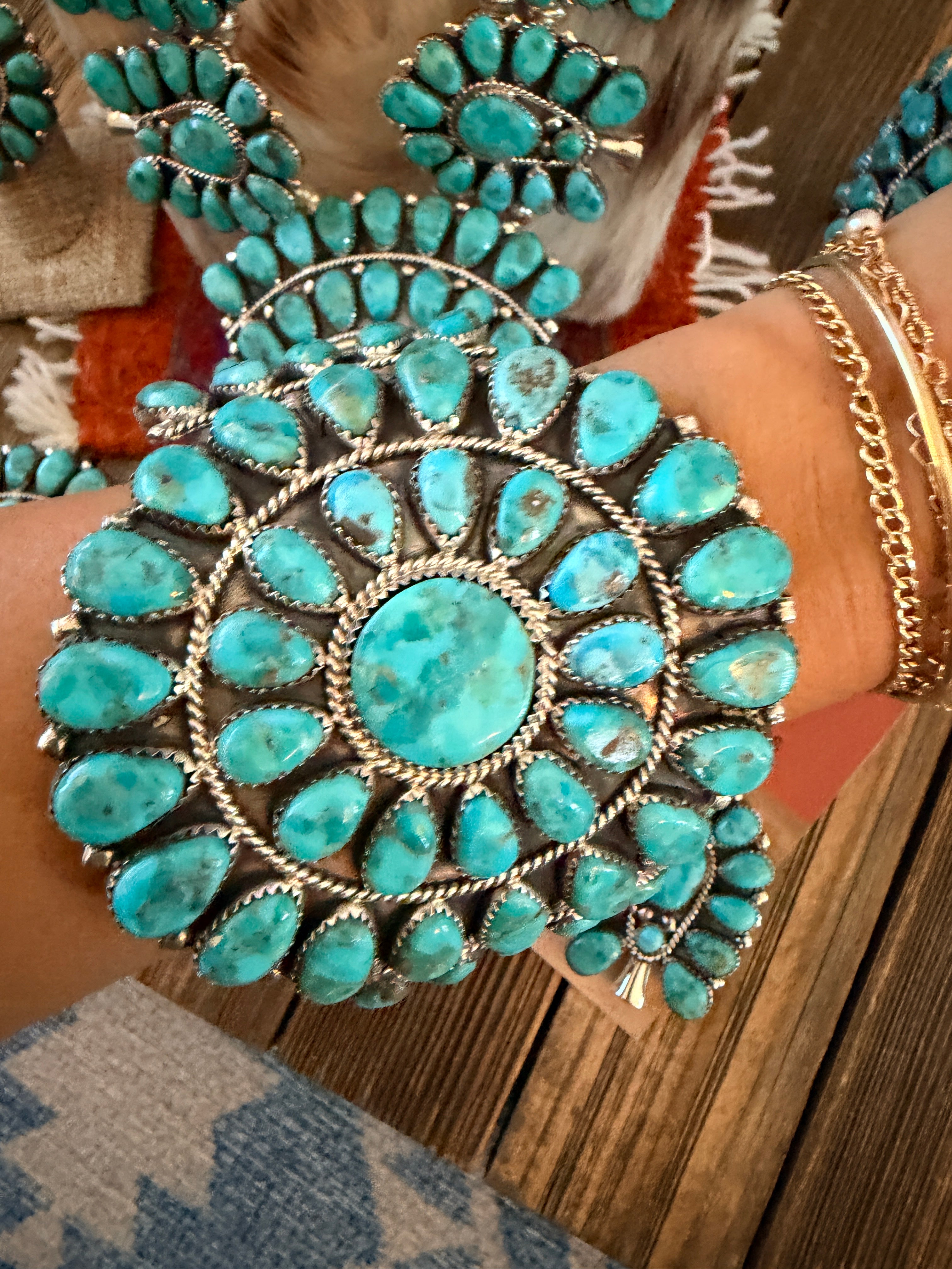 Handcrafted Turquoise & Sterling Silver Cluster 7-Piece Jewelry Set by Danny L. Wauneka