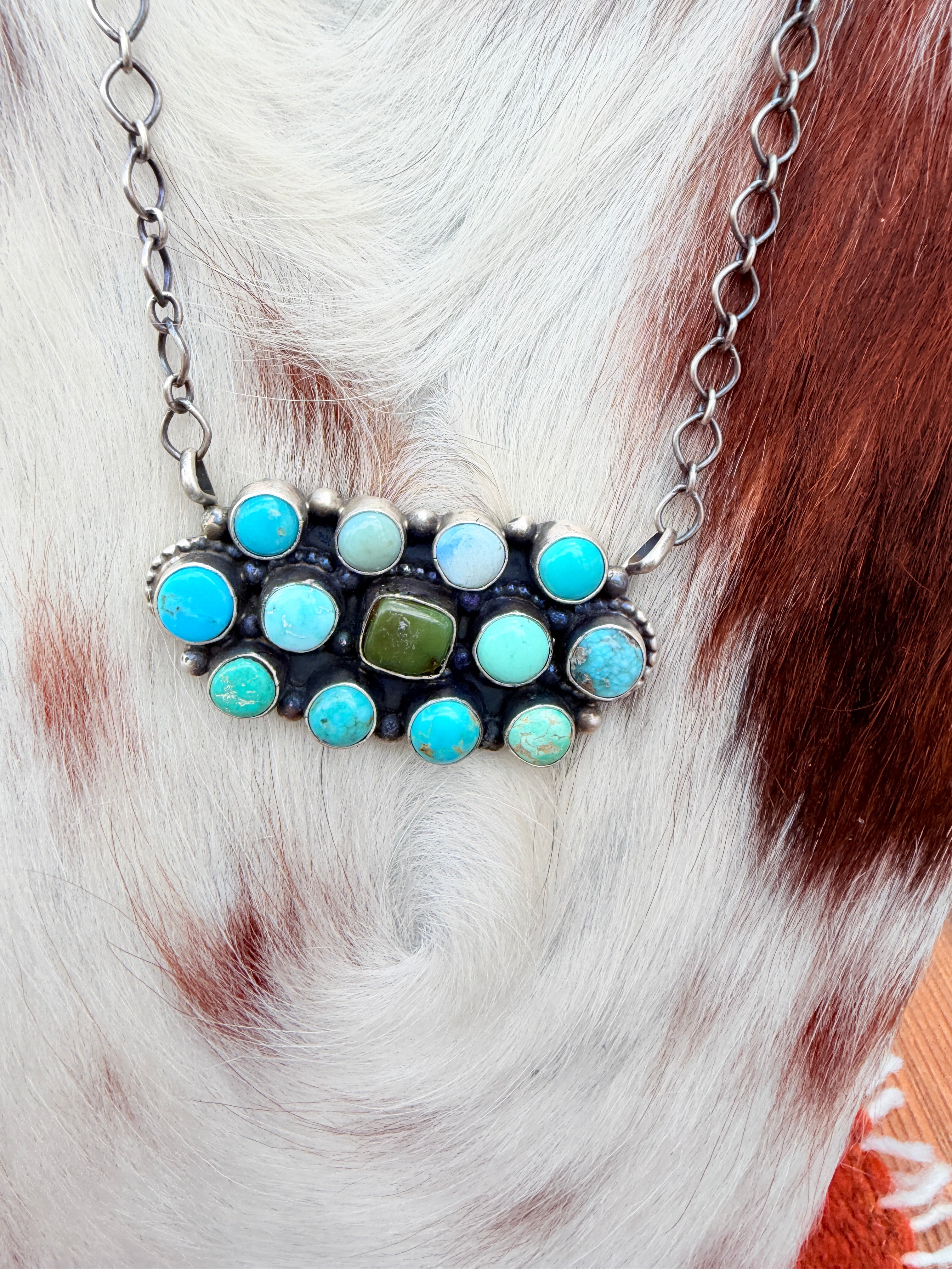 Handcrafted Turquoise & Sterling Silver Cluster Necklace by Travis Jim