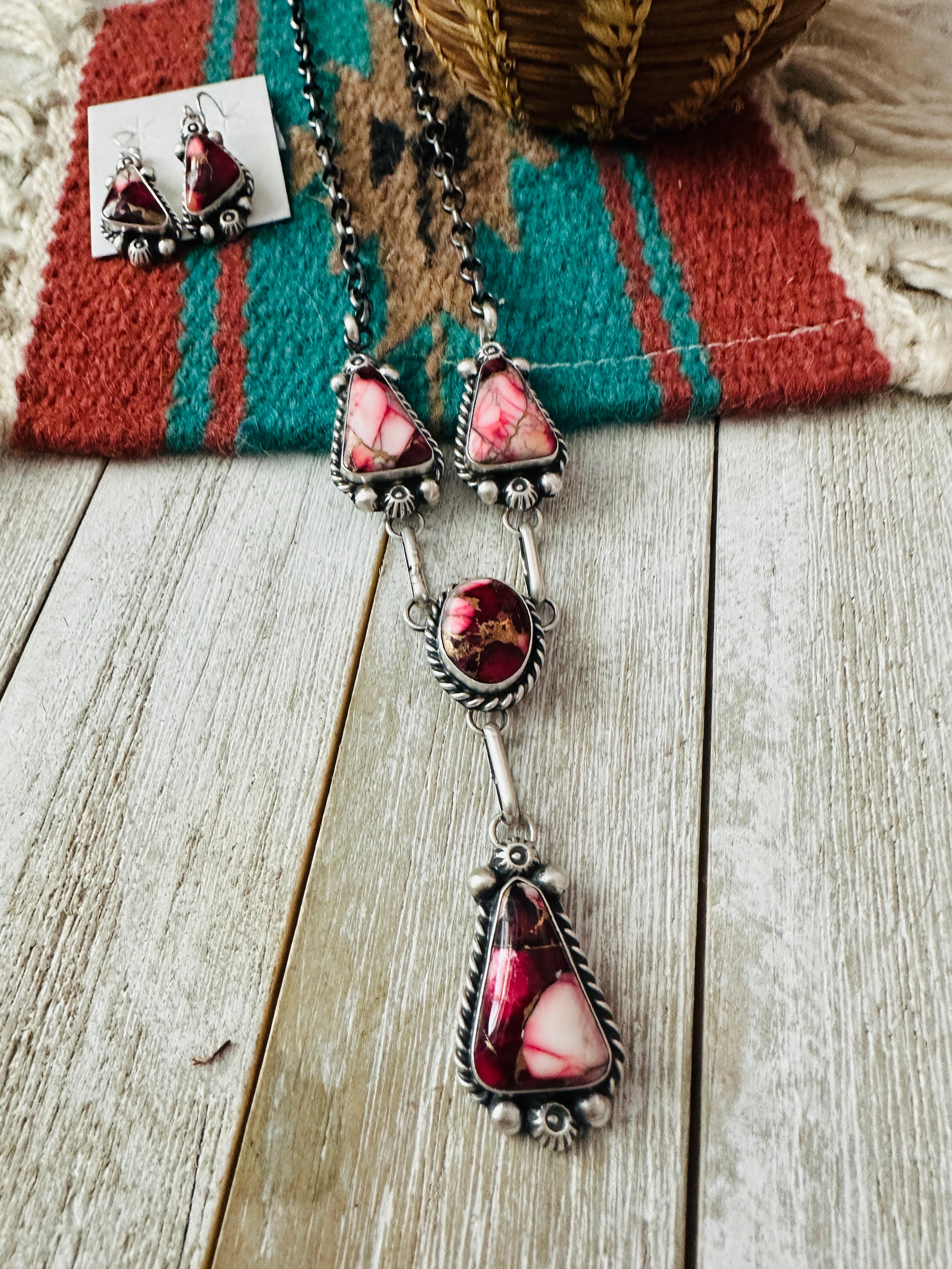 Handcrafted Rose Dahlia & Sterling Silver Necklace and Earring Set