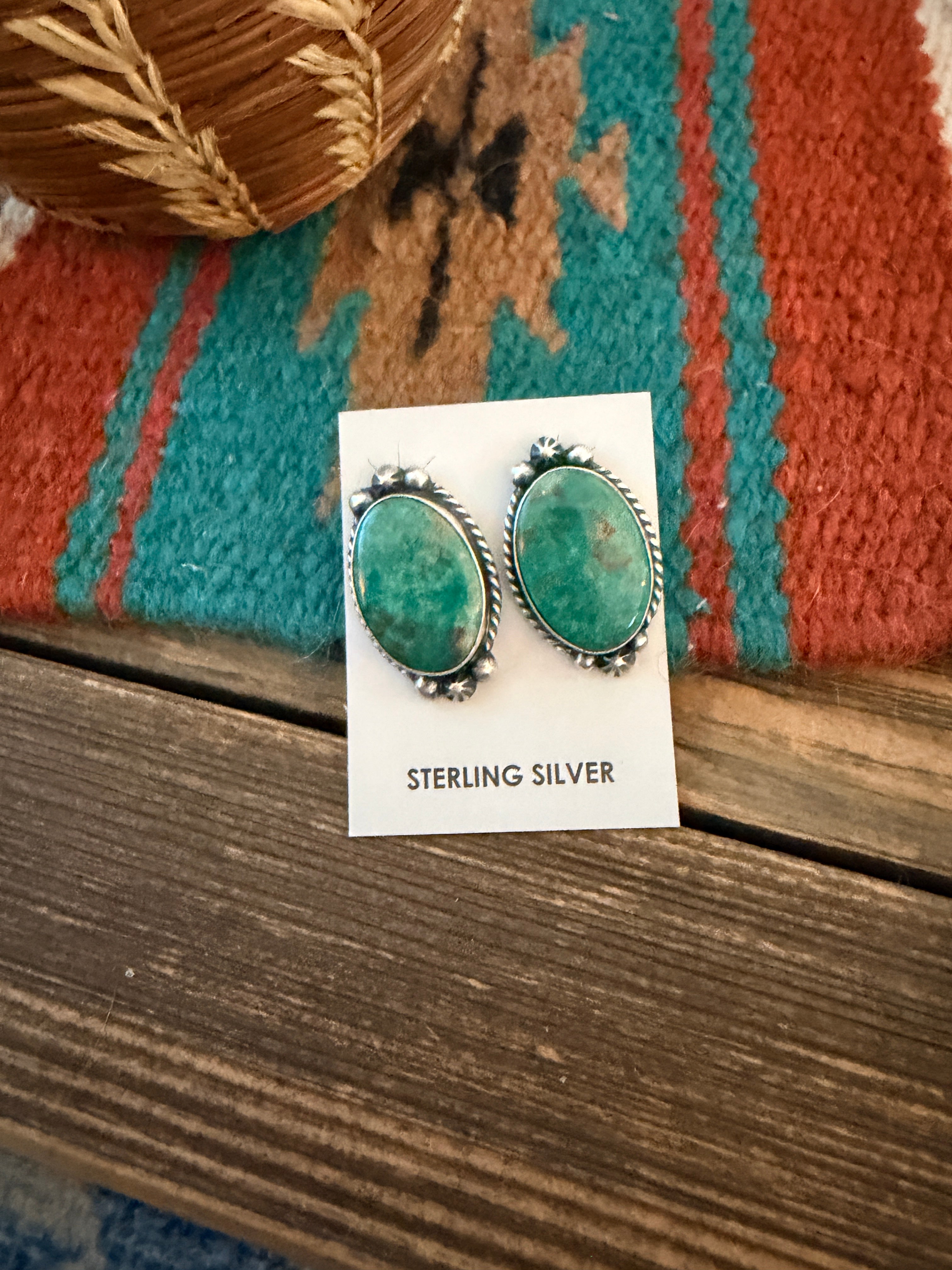 Handcrafted Turquoise & Sterling Silver Post Earrings