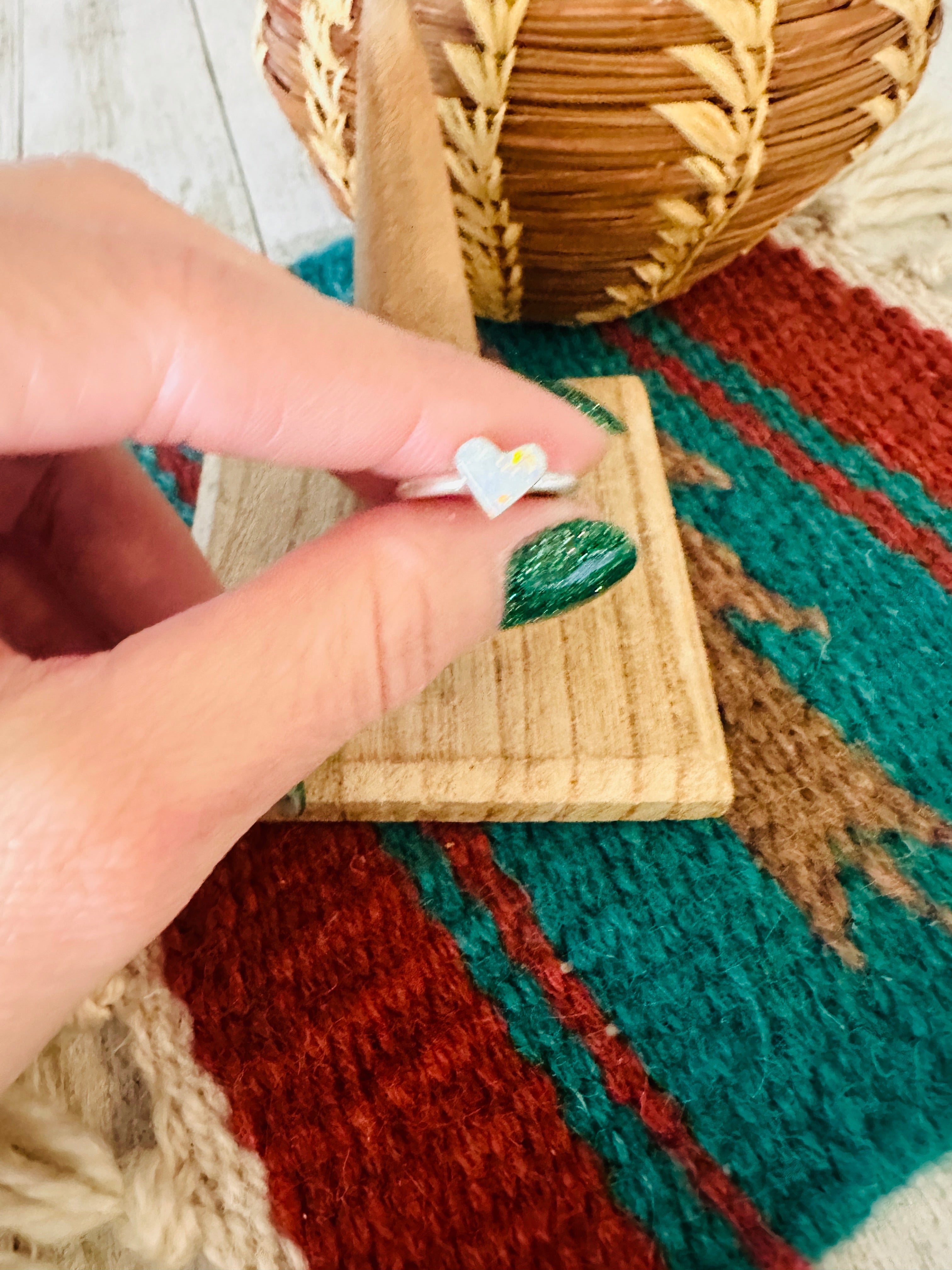 Zuni Sterling Silver & White Opal Heart Ring