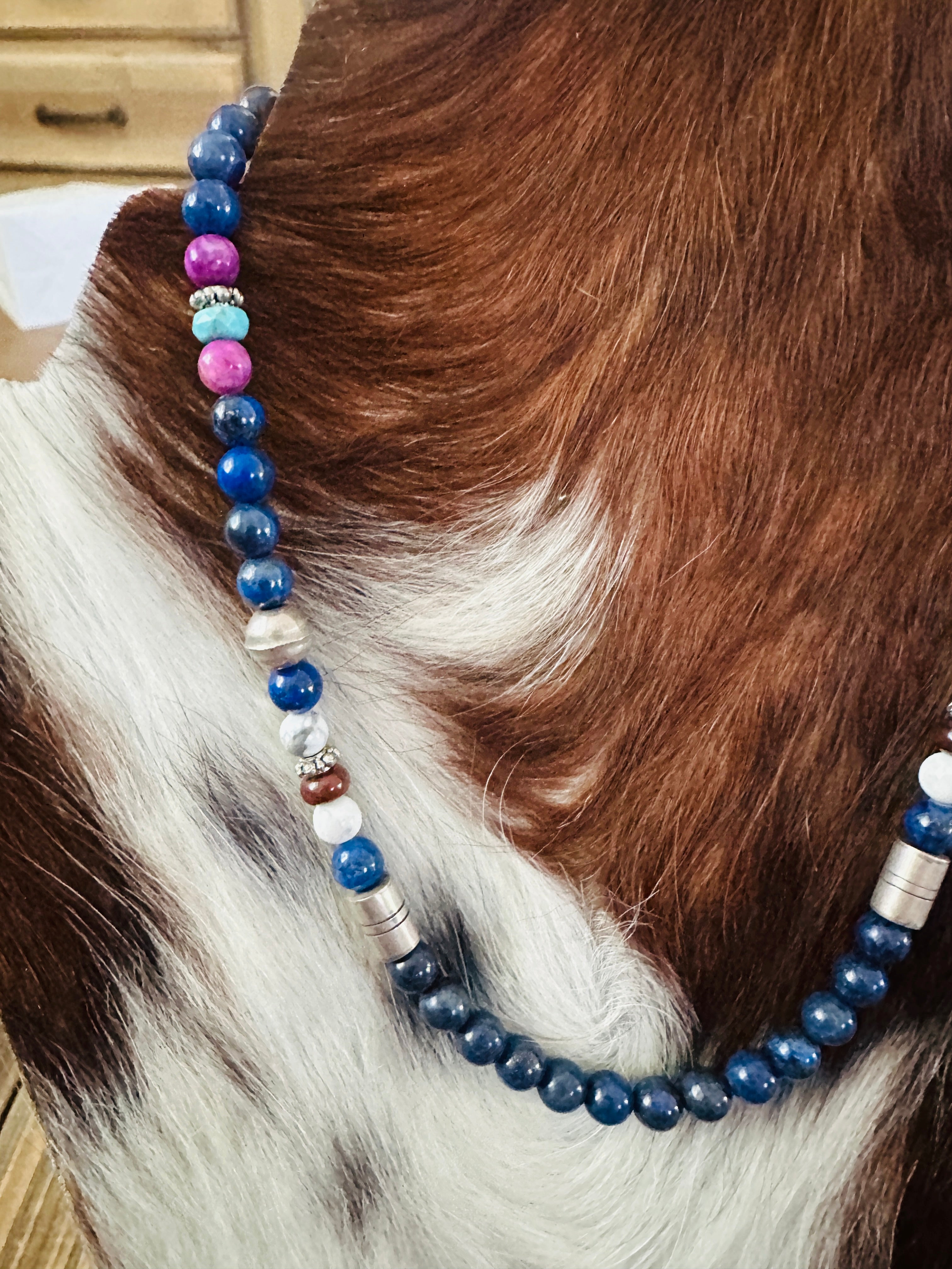 Handcrafted Multi Stone & Sterling Silver Beaded 16” Necklace by T & R Singer