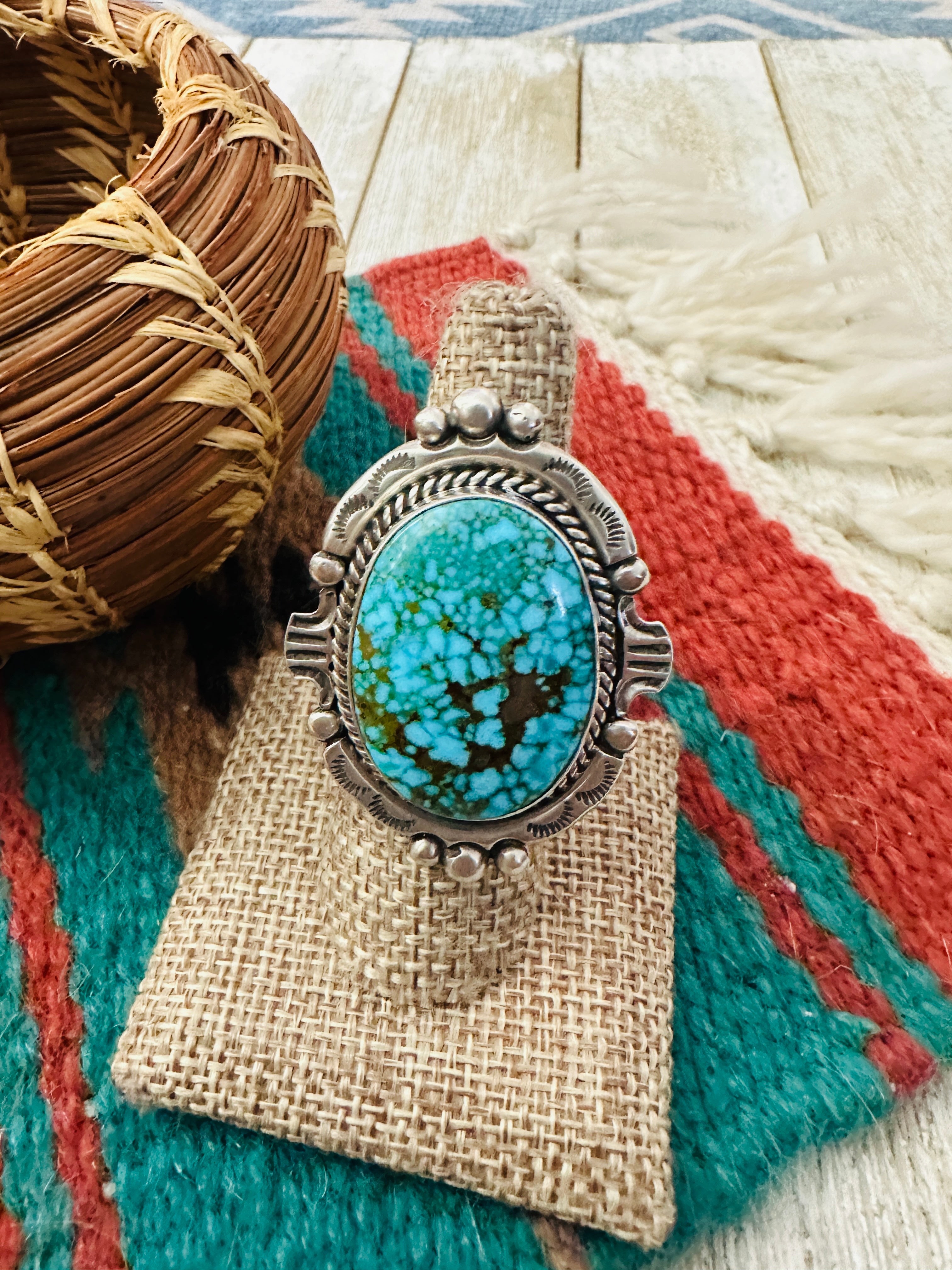 Handcrafted Kingman Web Turquoise & Sterling Silver Adjustable Ring