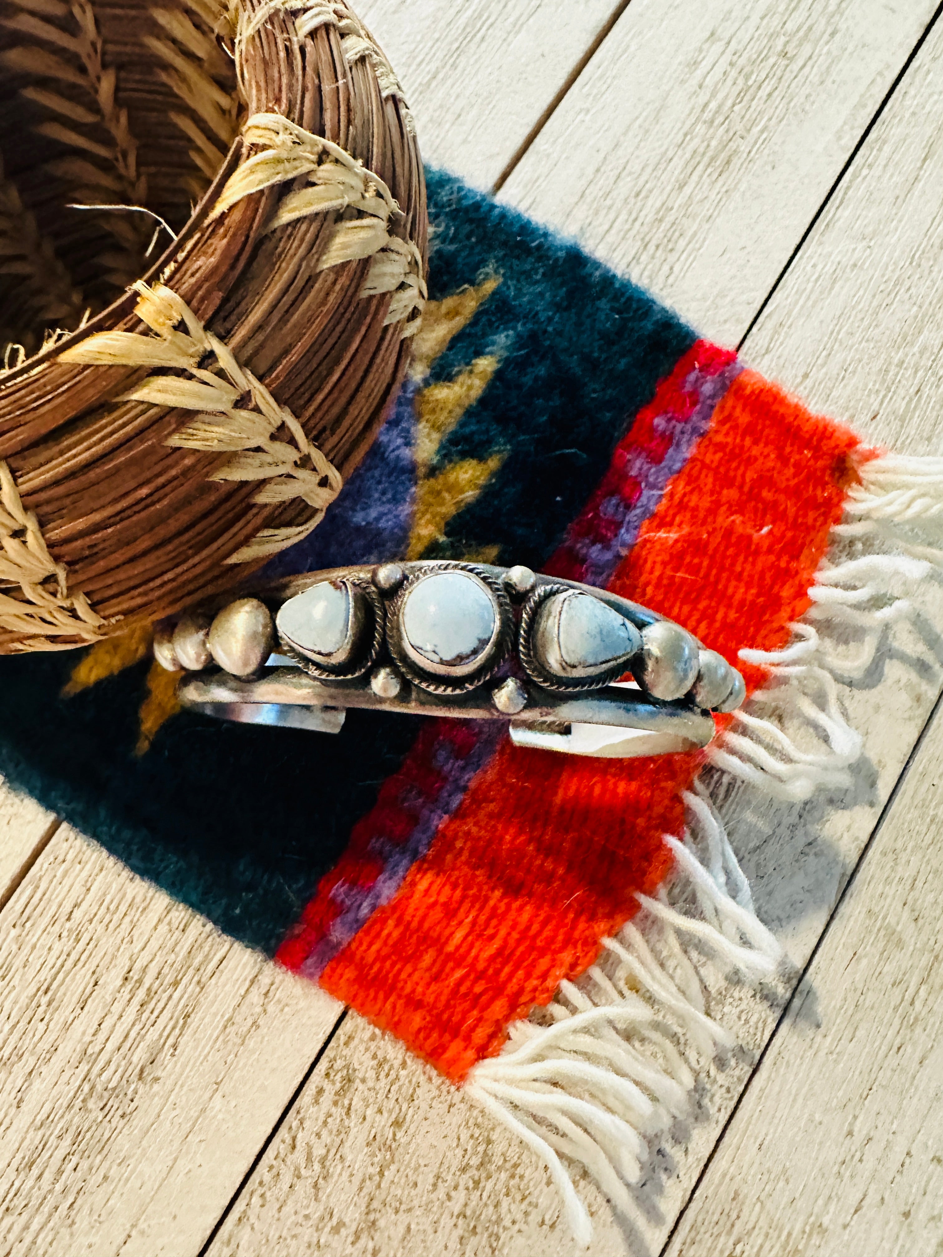 Navajo Golden Hills Turquoise & Sterling Silver Cuff Bracelet