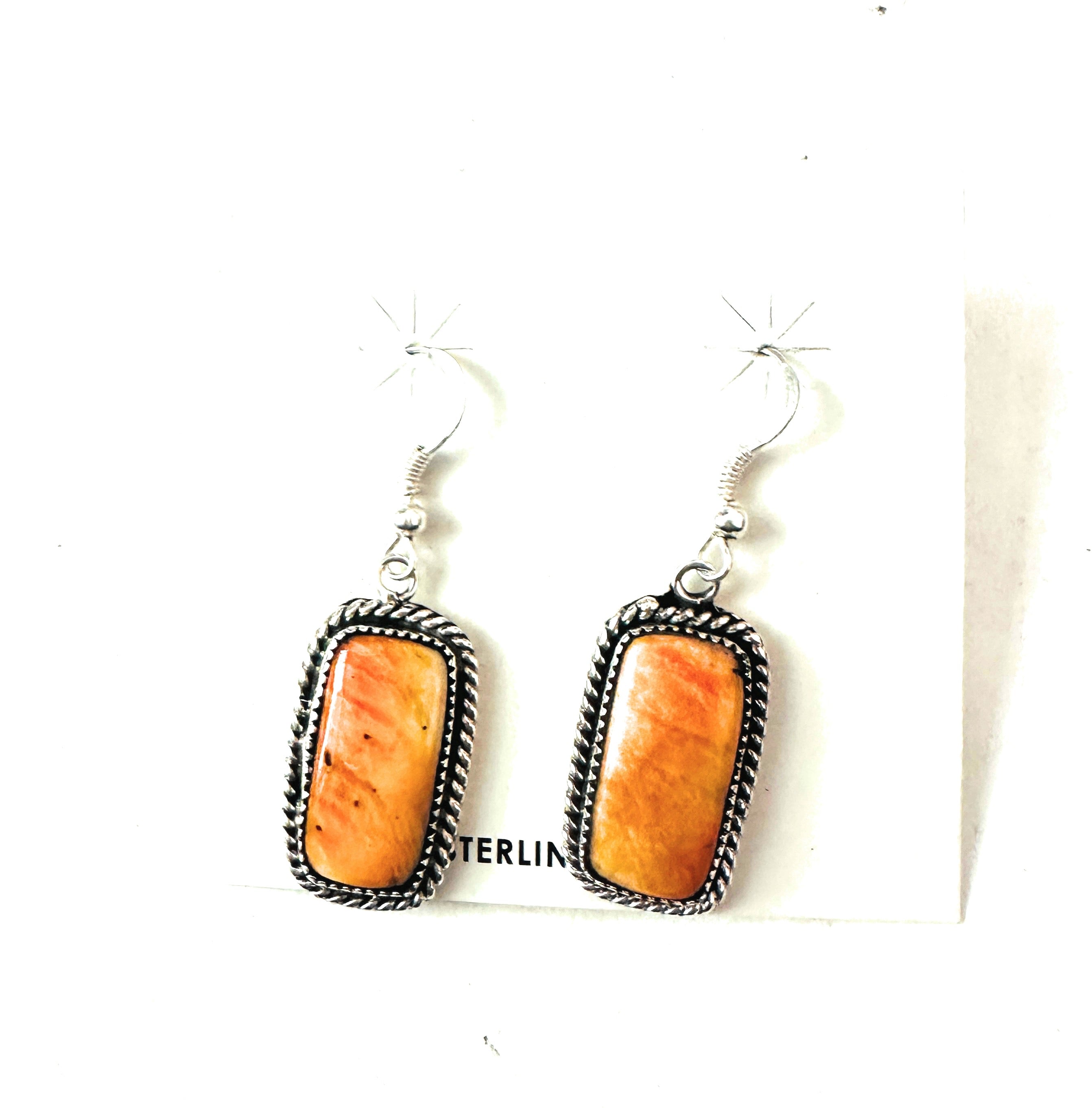 Navajo Orange Spiny and Sterling Silver Dangle Earrings