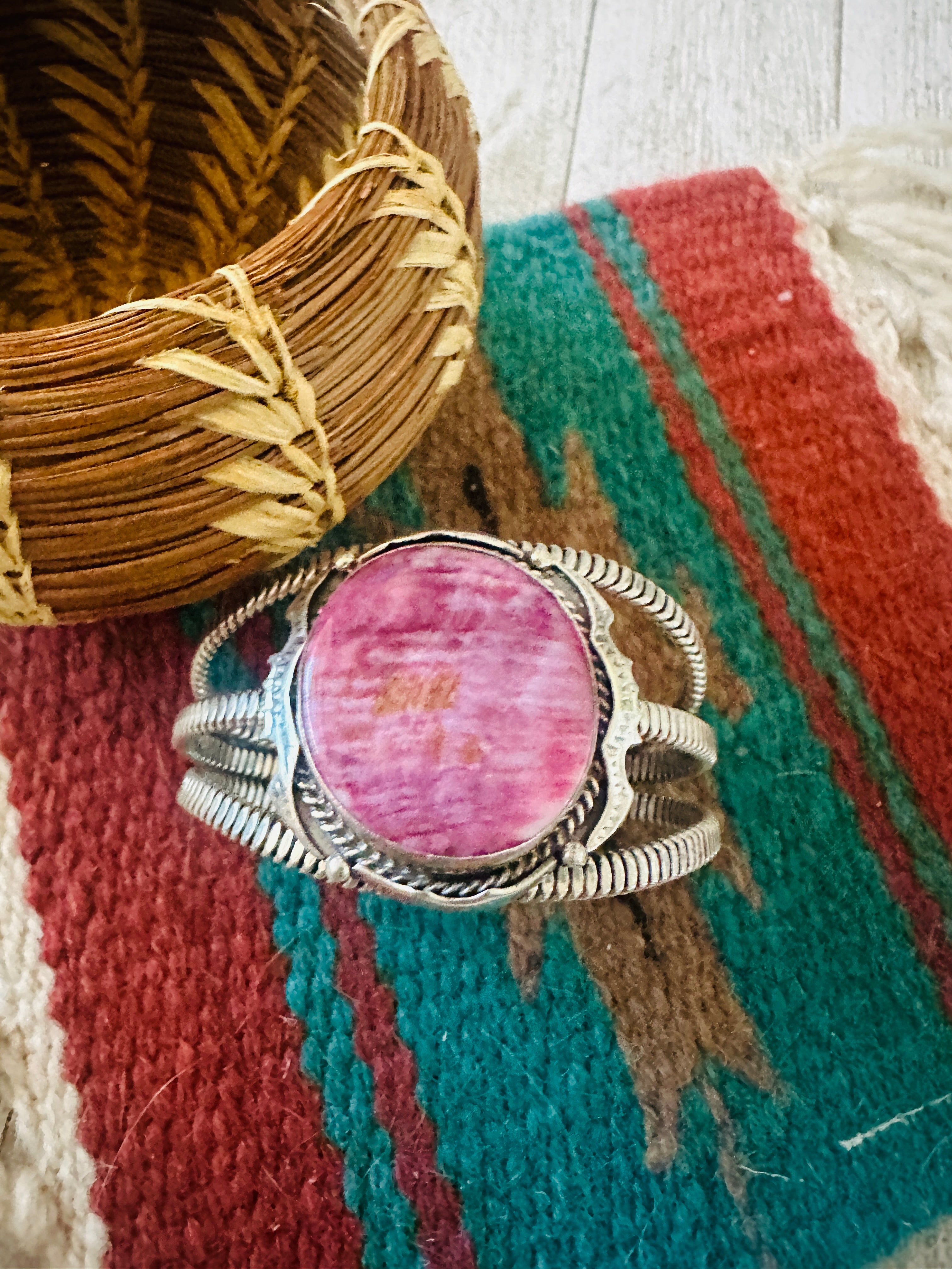 Navajo Sterling Silver & Purple Spiny Cuff Bracelet