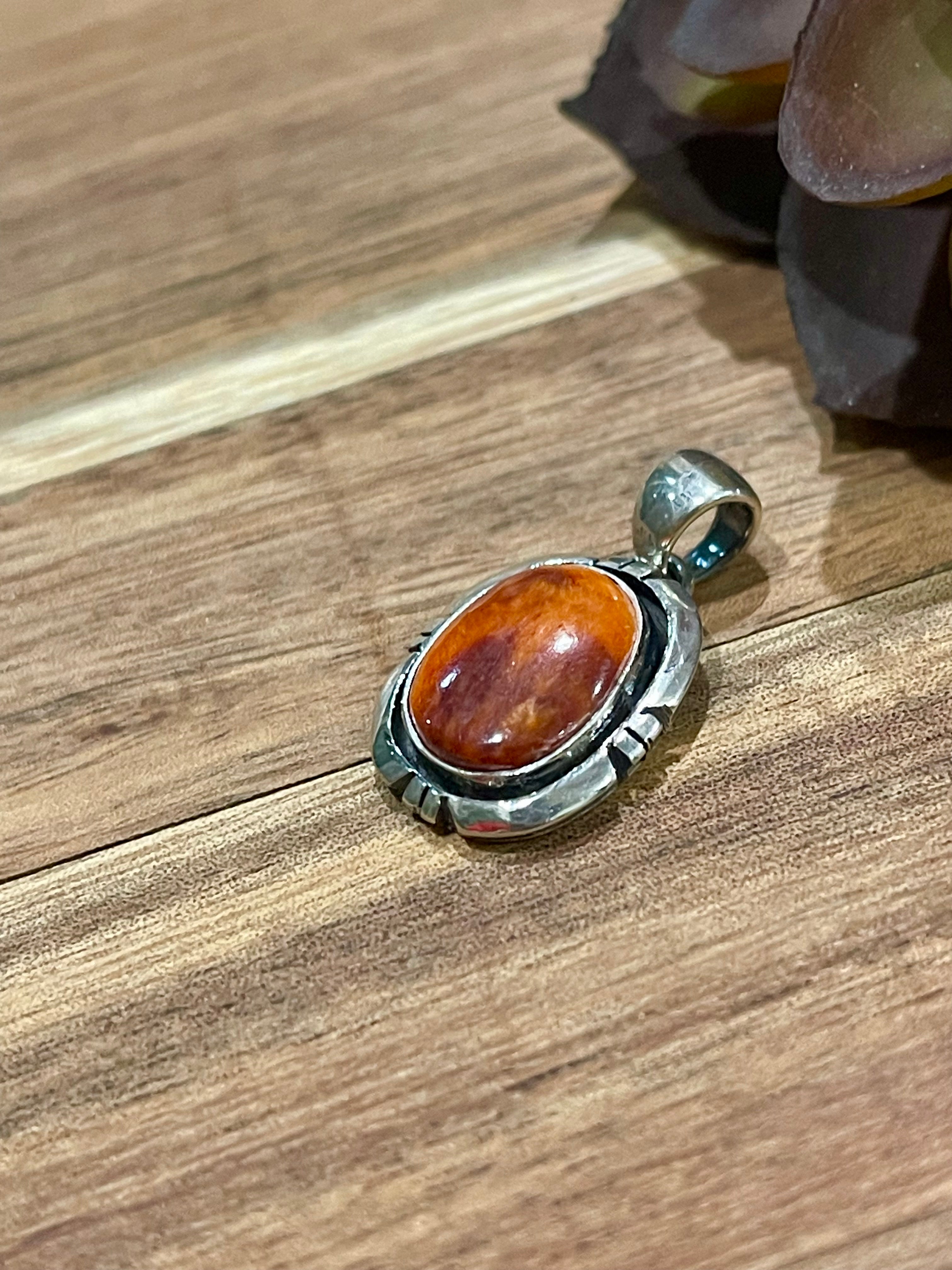 Navajo Sterling Silver & Orange Spiny Pendant