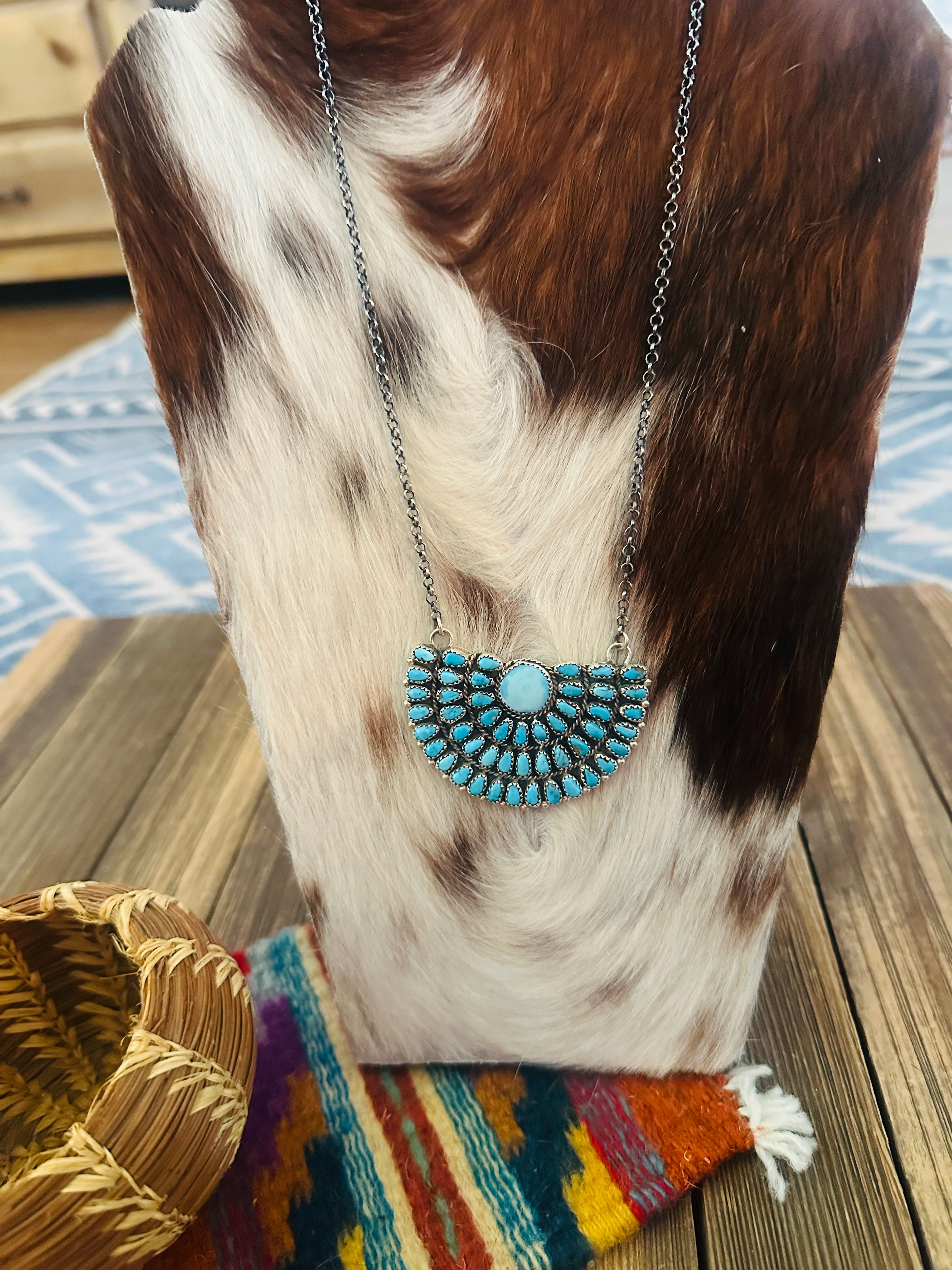 Handcrafted Turquoise & Sterling Silver Cluster Necklace