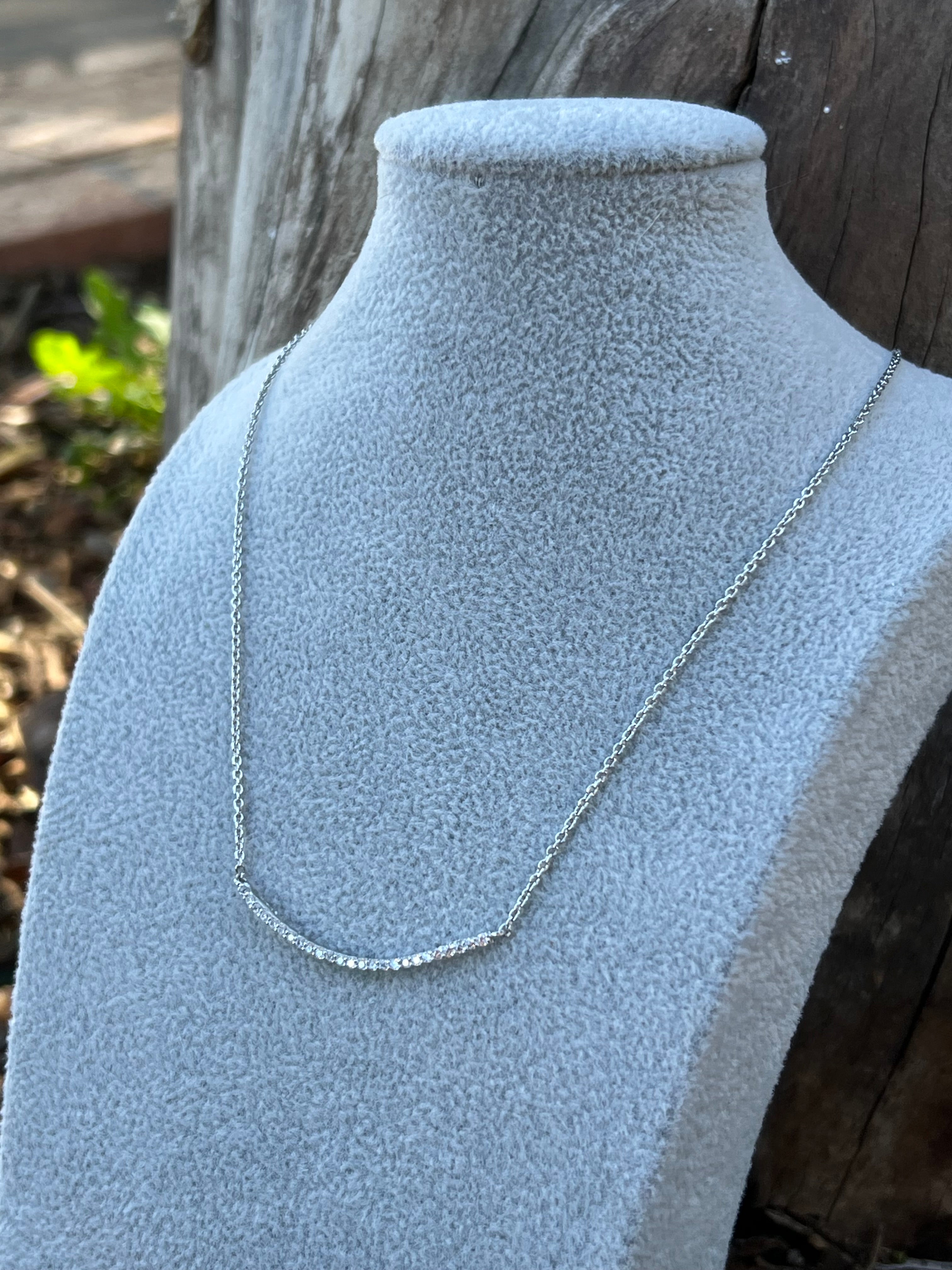 Silver Plated CZ Bar Smile Pendant Chain Necklace