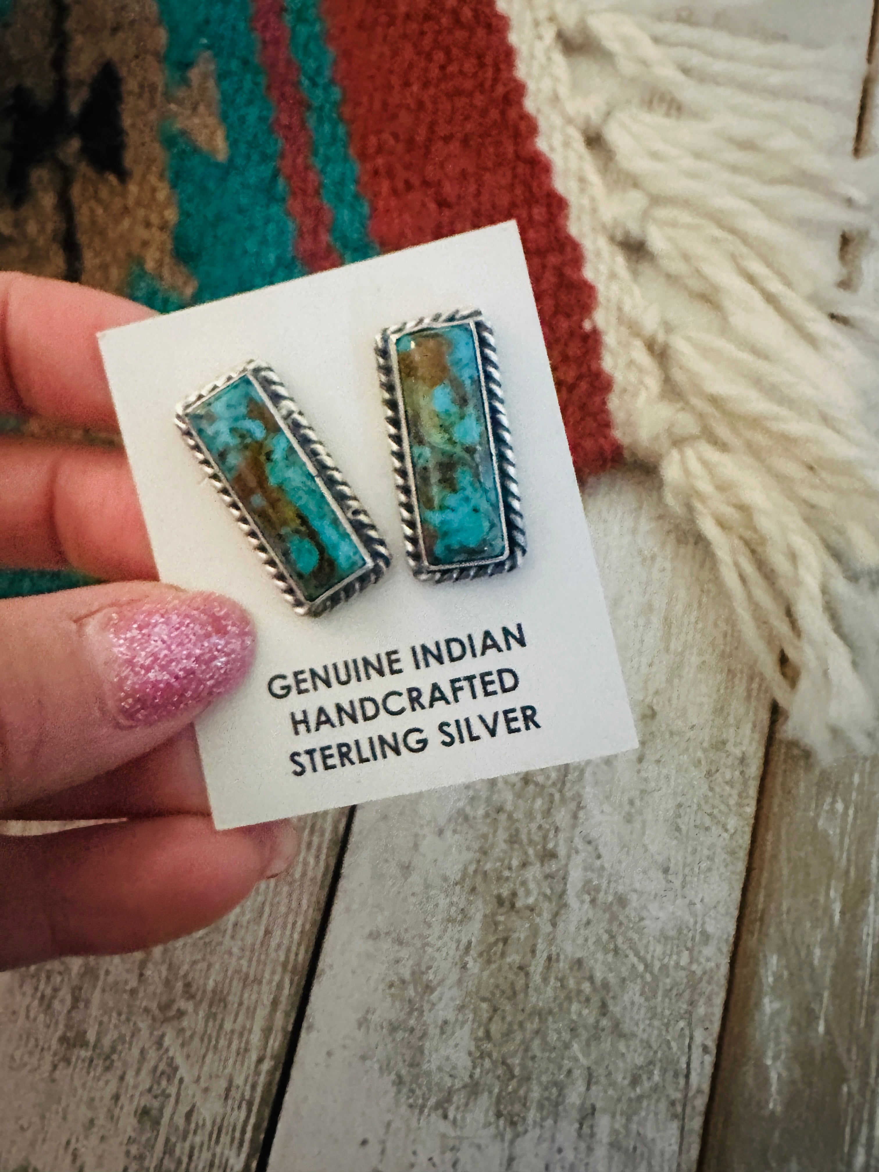 Navajo Sterling Silver & Kingman Turquoise Post Earrings