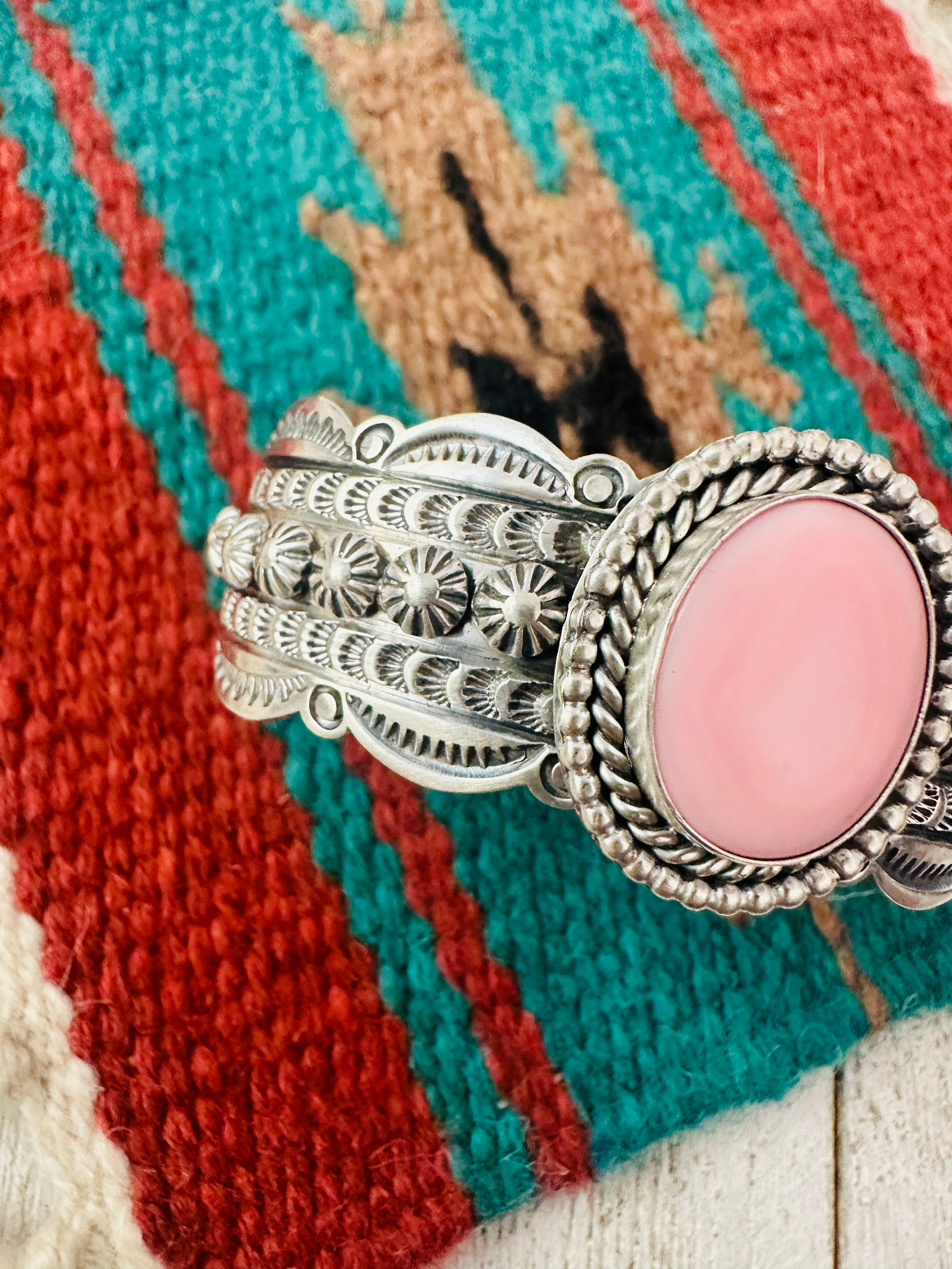 Navajo Queen Pink Conch & Sterling Silver Cuff Bracelet