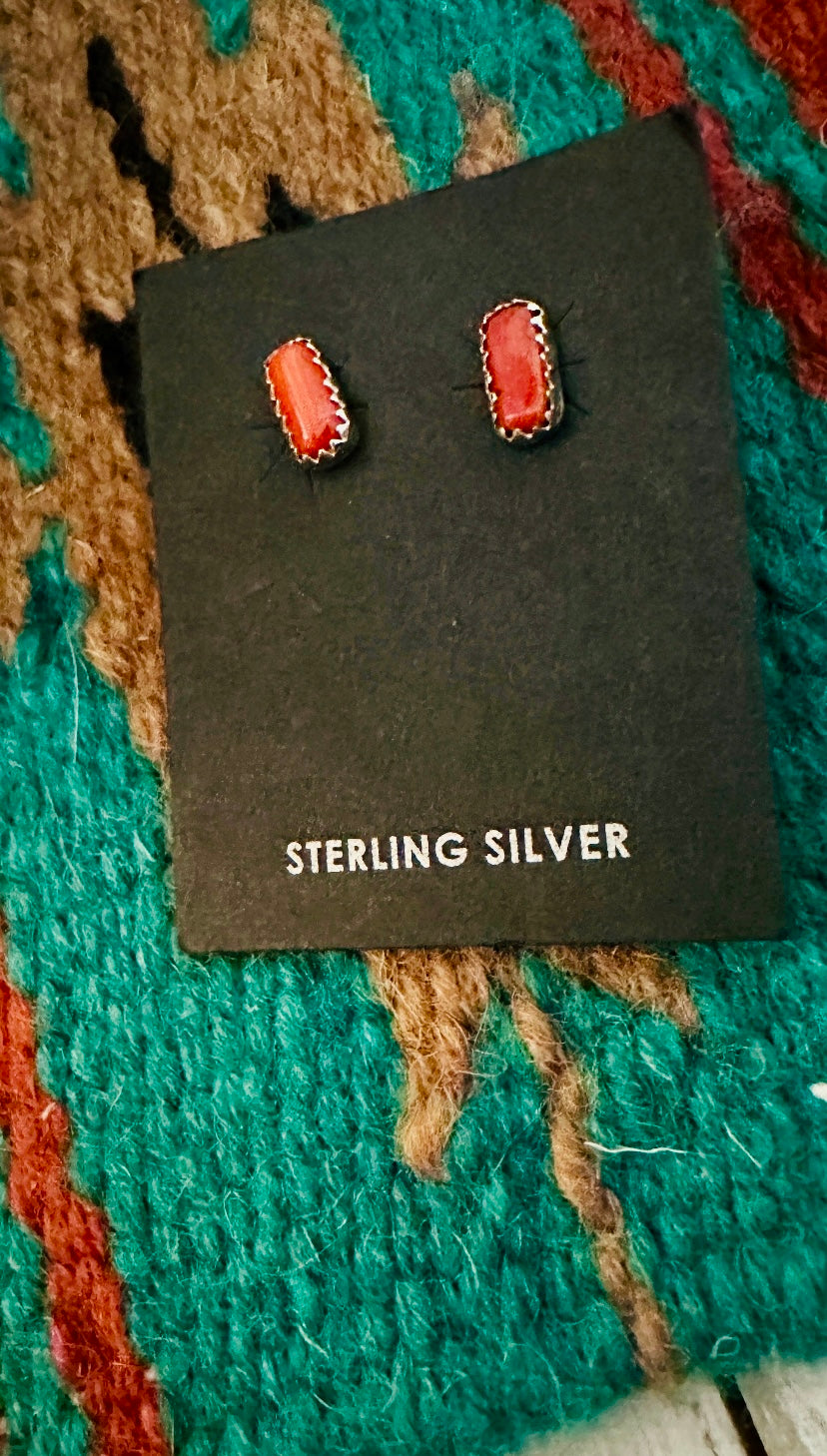 Navajo Coral and Sterling Silver Stud Earrings