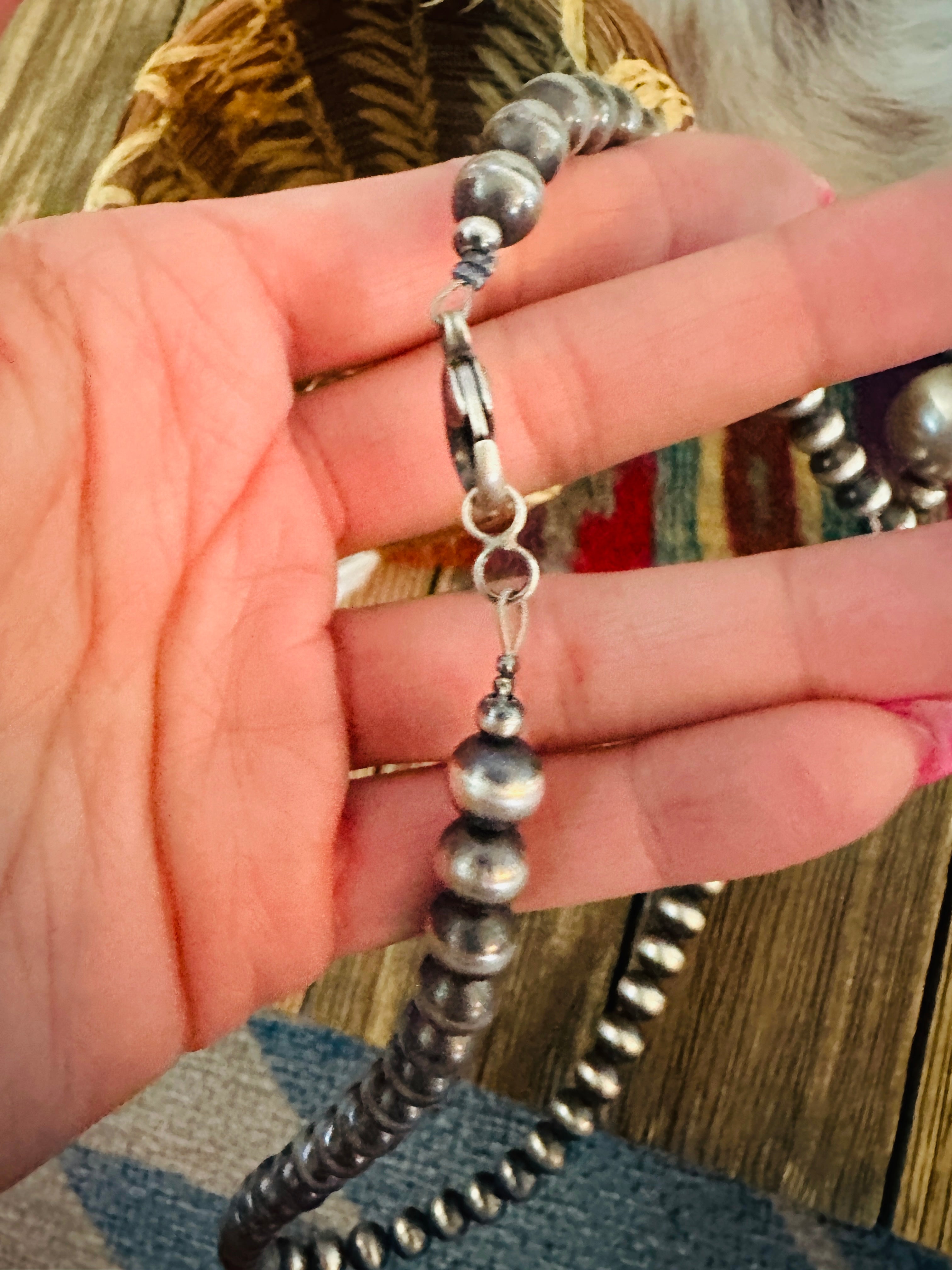 Handcrafted Turquoise & Sterling Silver Cluster Beaded Necklace by Sheila Becenti