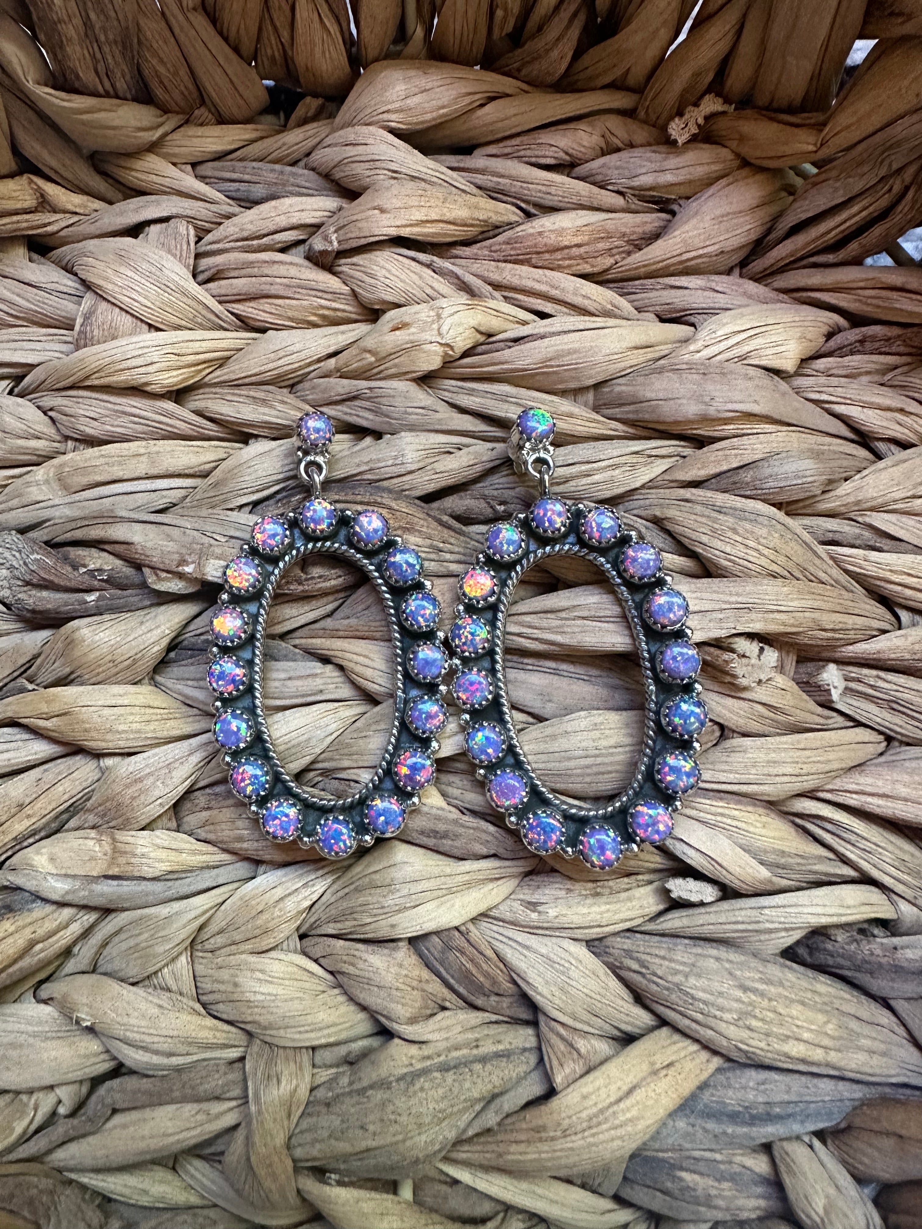 Coachella Handmade Purple Fire Opal and Sterling Silver Statement Dangles