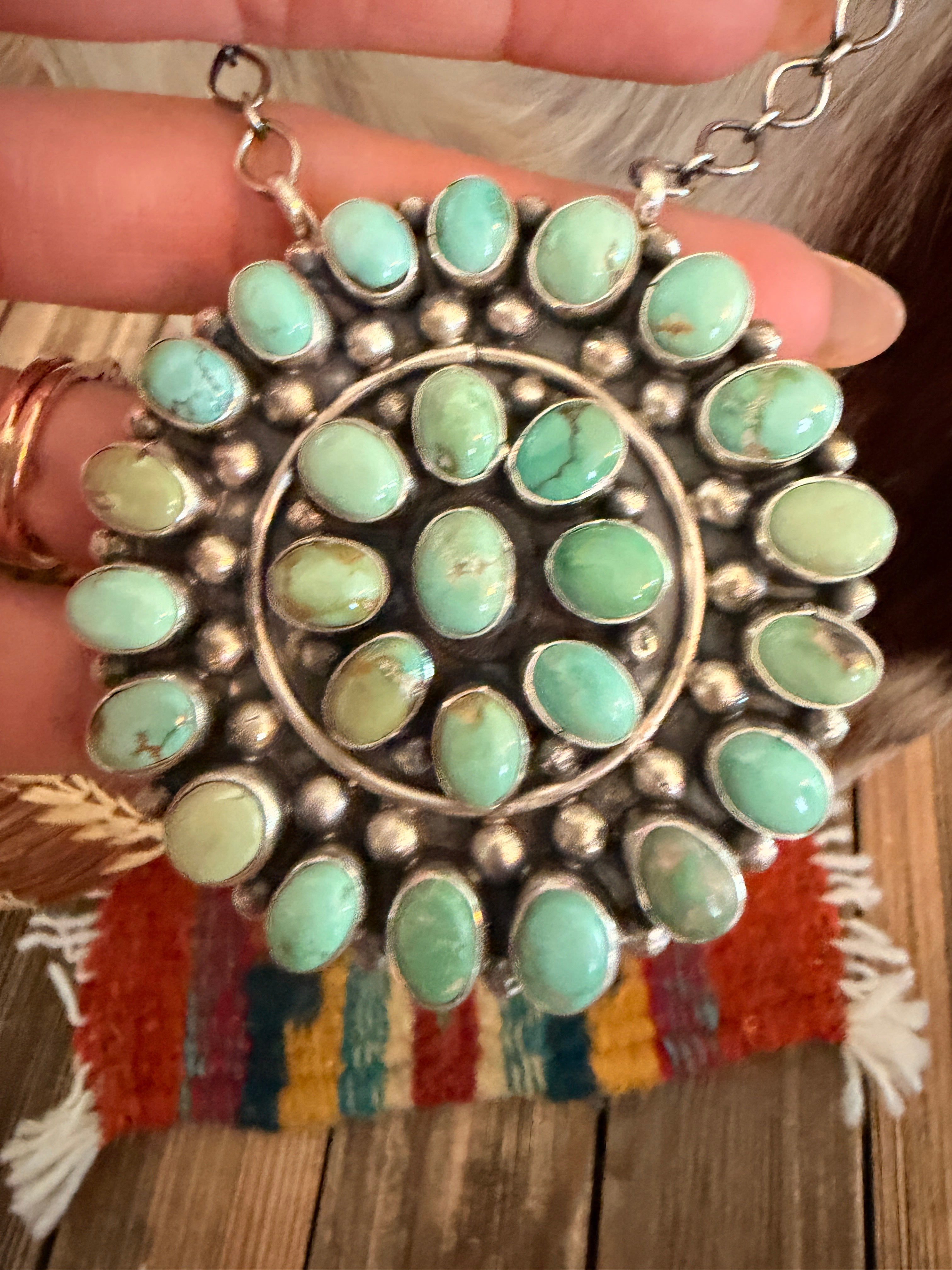 Handcrafted Turquoise & Sterling Silver Cluster Necklace by Travis Jim