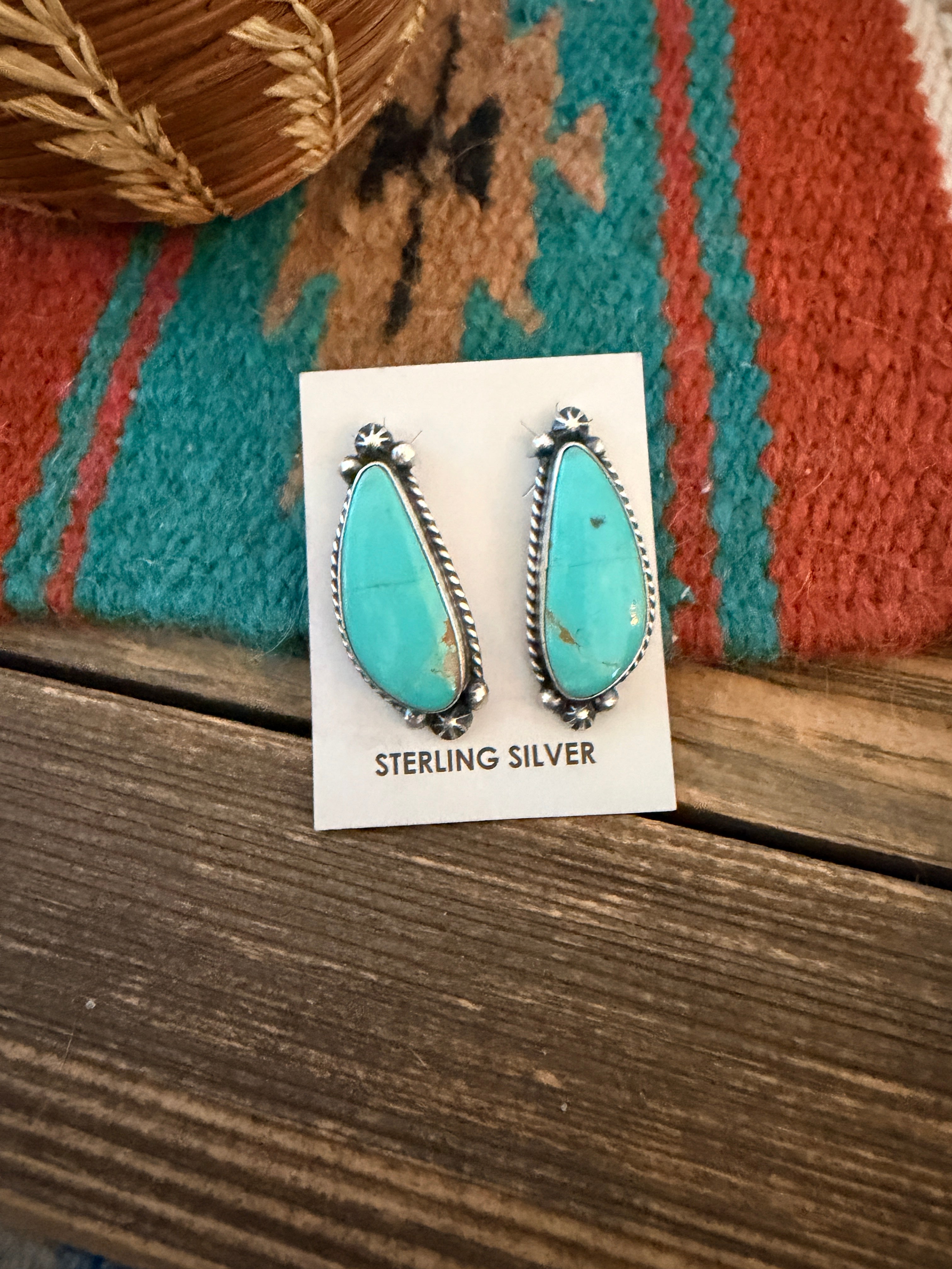 Handcrafted Turquoise & Sterling Silver Post Earrings