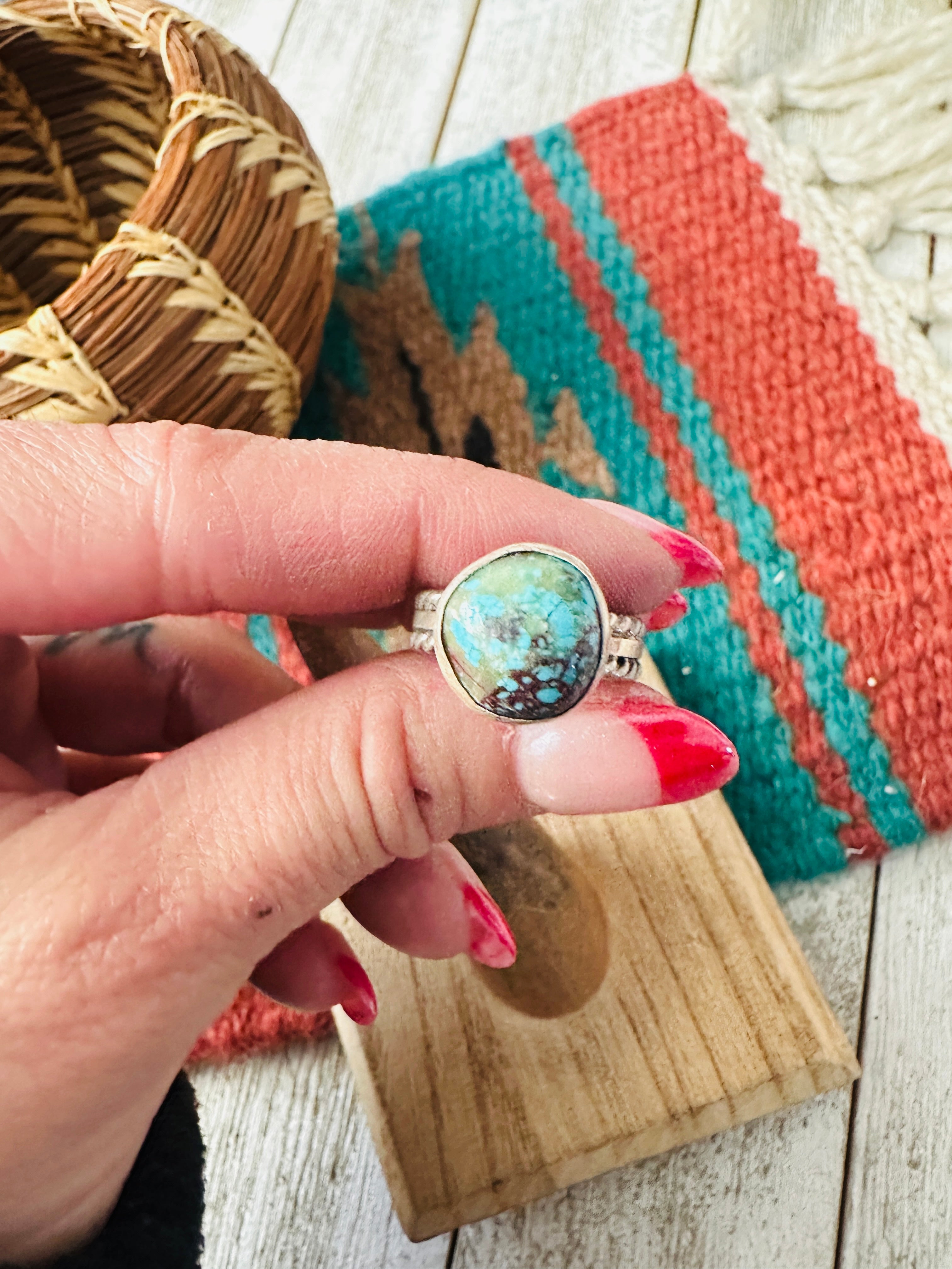 Handcrafted Sterling Silver & Turquoise Ring Size 4.5