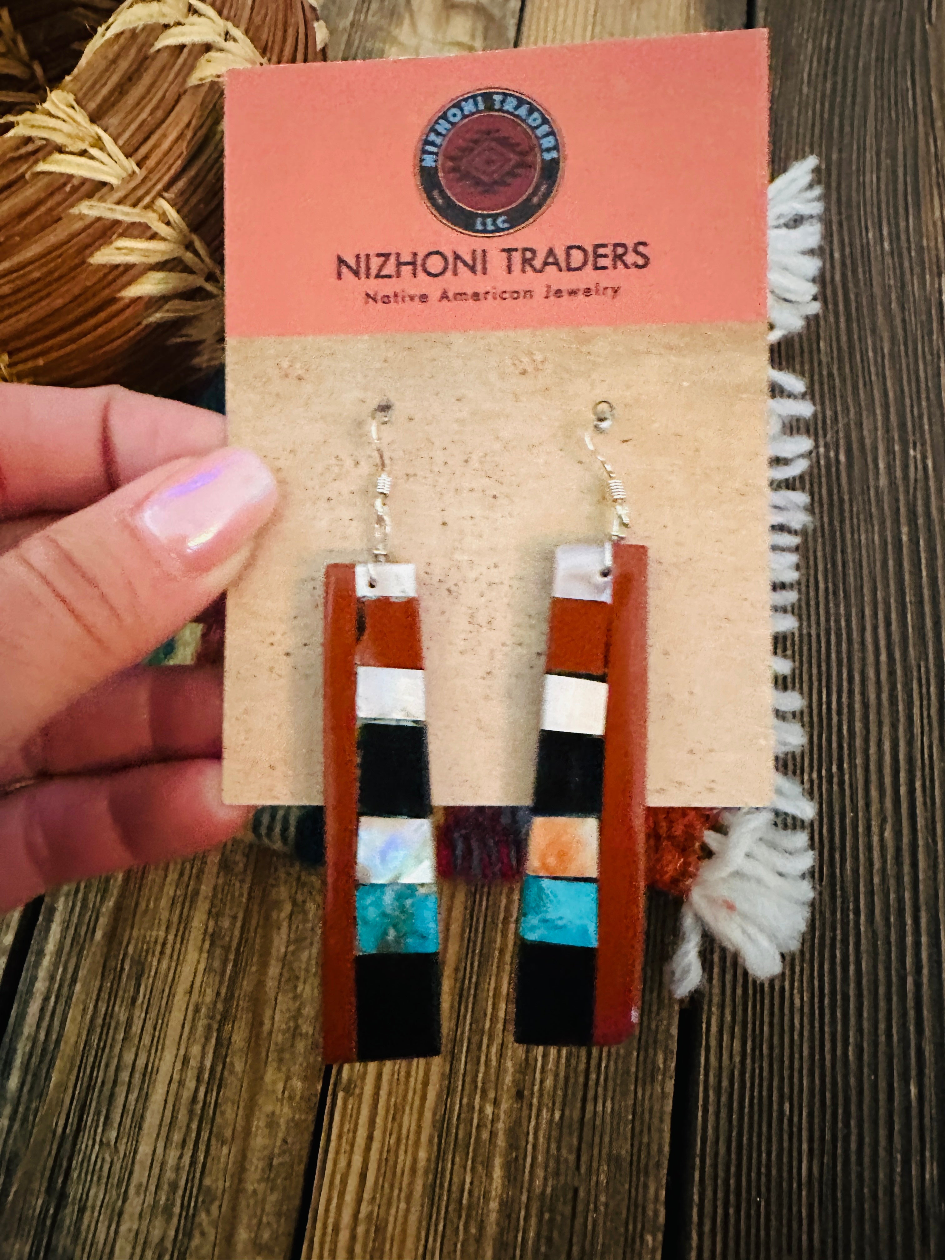 Handcrafted Multi Stone Inlay Slab Dangle Earrings