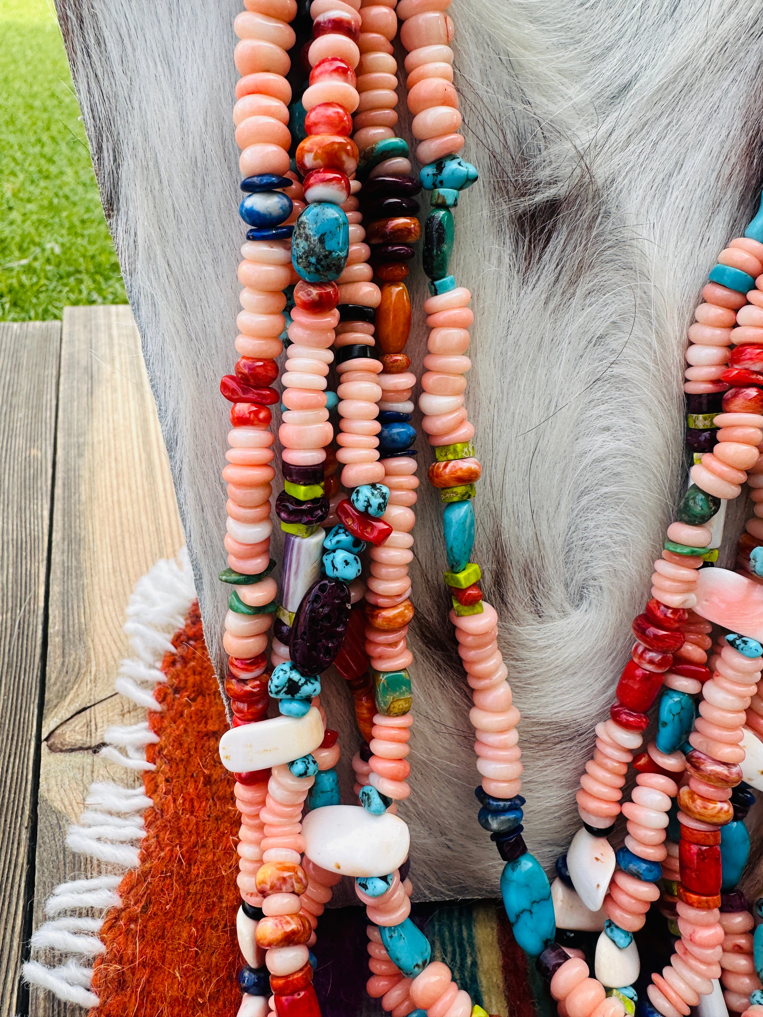 Old Pawn Handcrafted Multi Stone & Heishi Beaded 32” Necklace