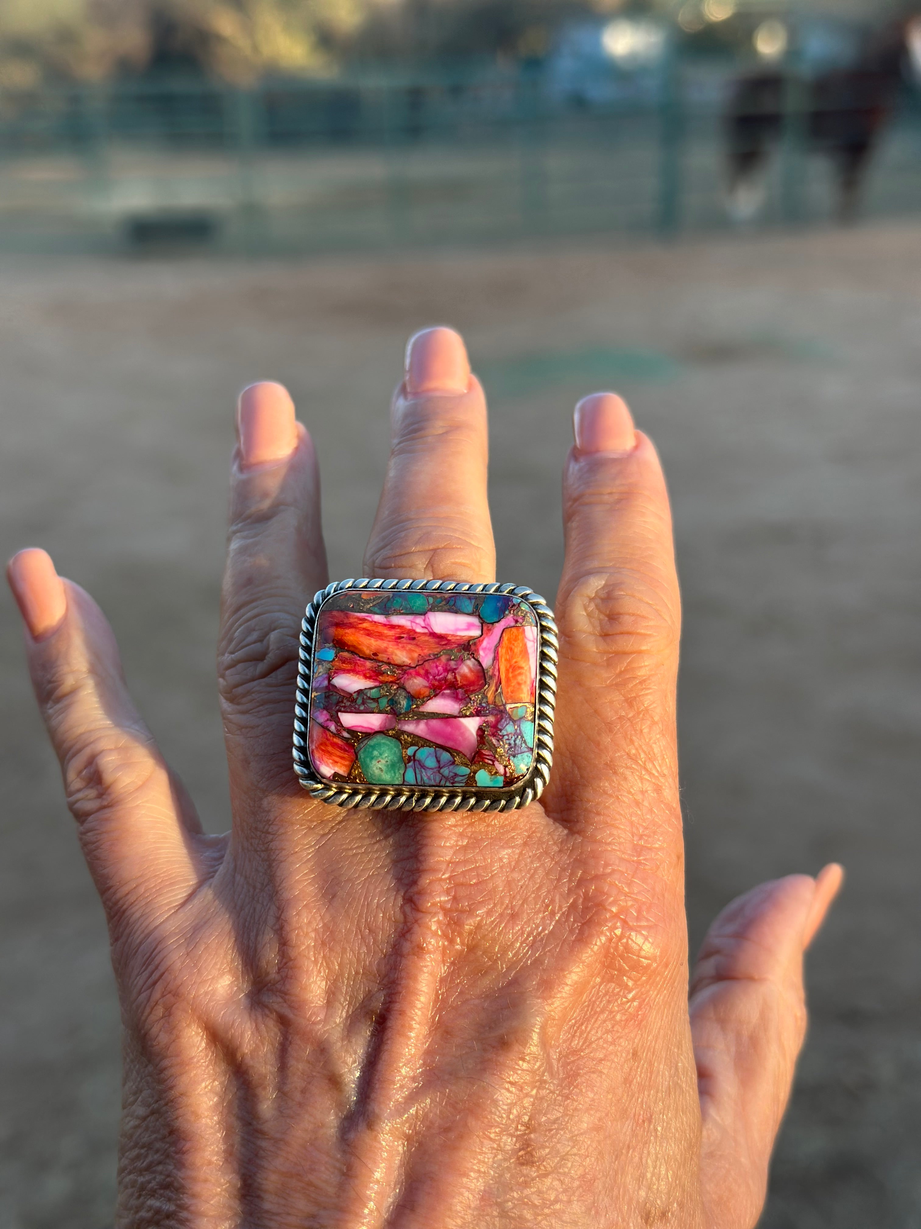 “The Lainey” Navajo Pink Dream & Sterling Silver Adjustable Ring by Alfred Martinez