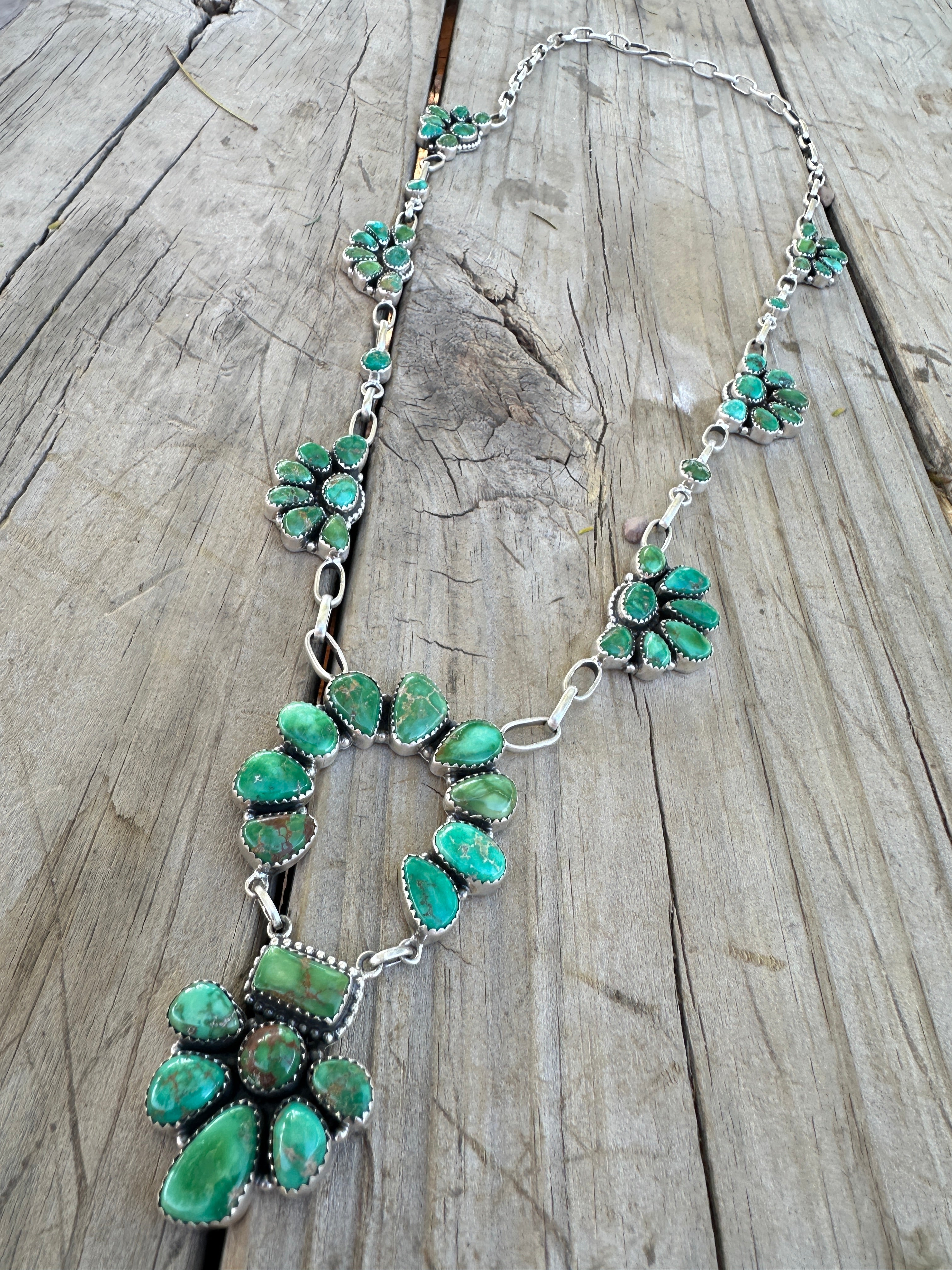 Handmade Sterling Silver Emerald Valley Turquoise Statment Necklace Earring Set