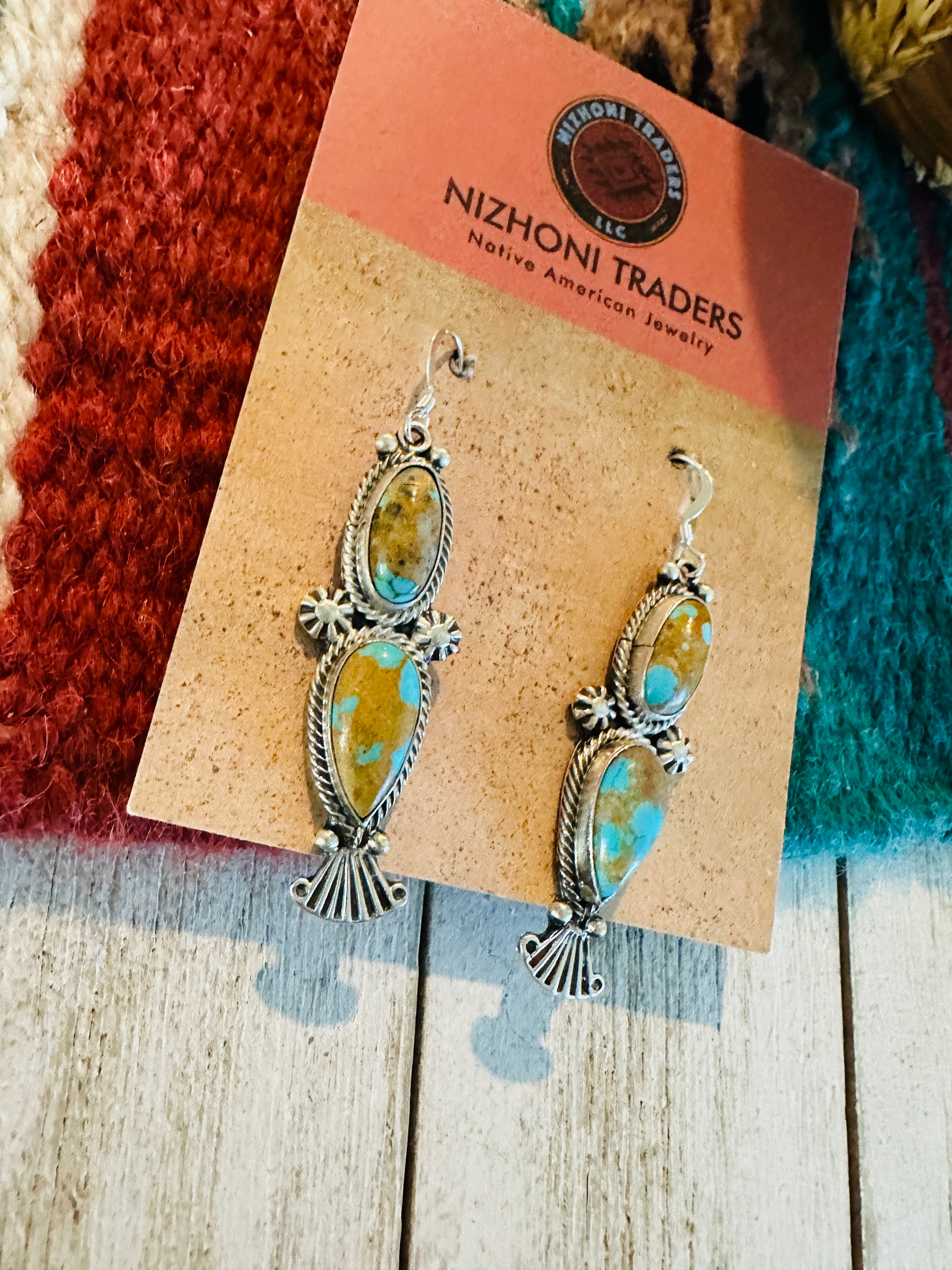 Navajo Number 8 Turquoise & Sterling Silver Dangle Earrings