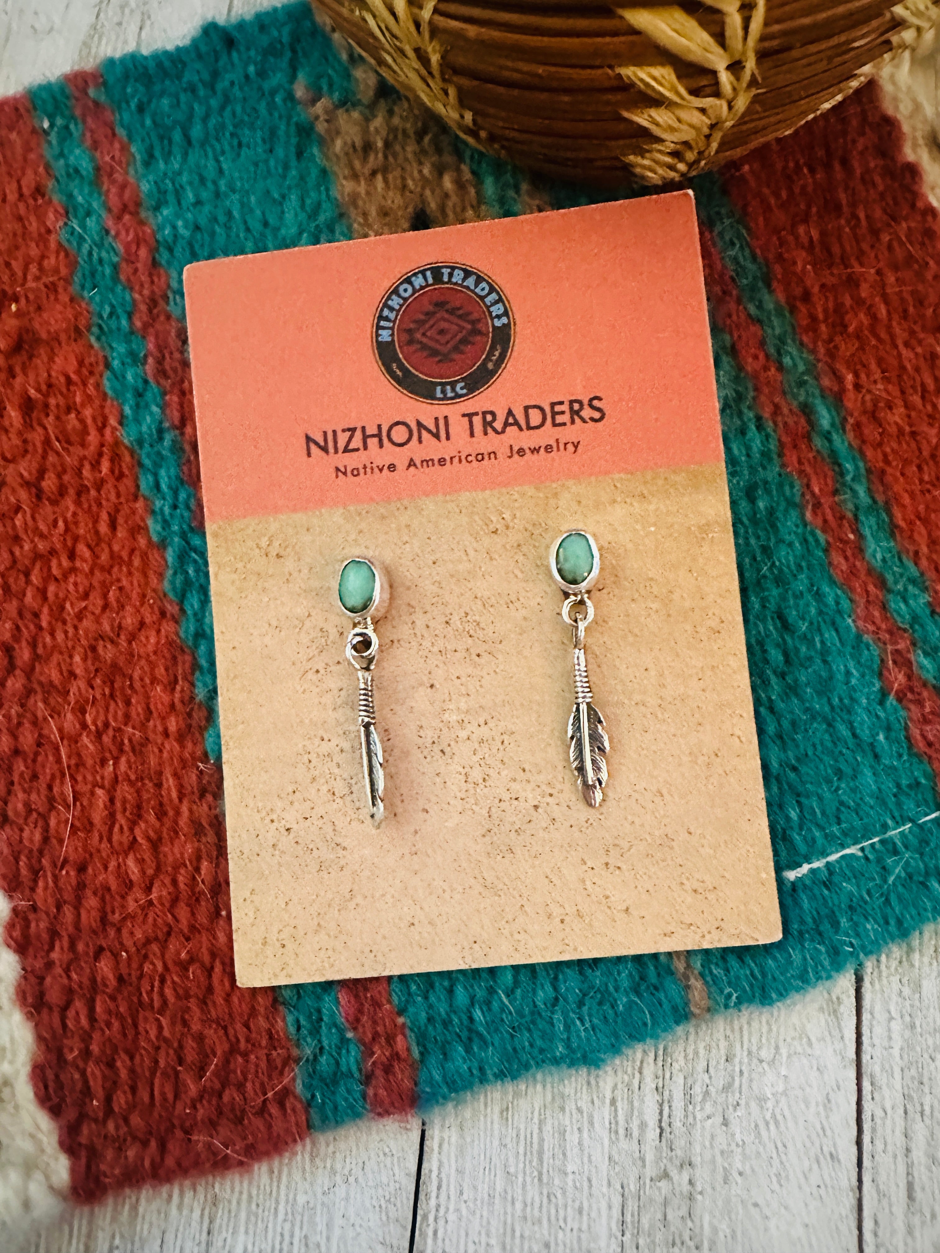 Navajo Turquoise & Sterling Silver Feather Earrings