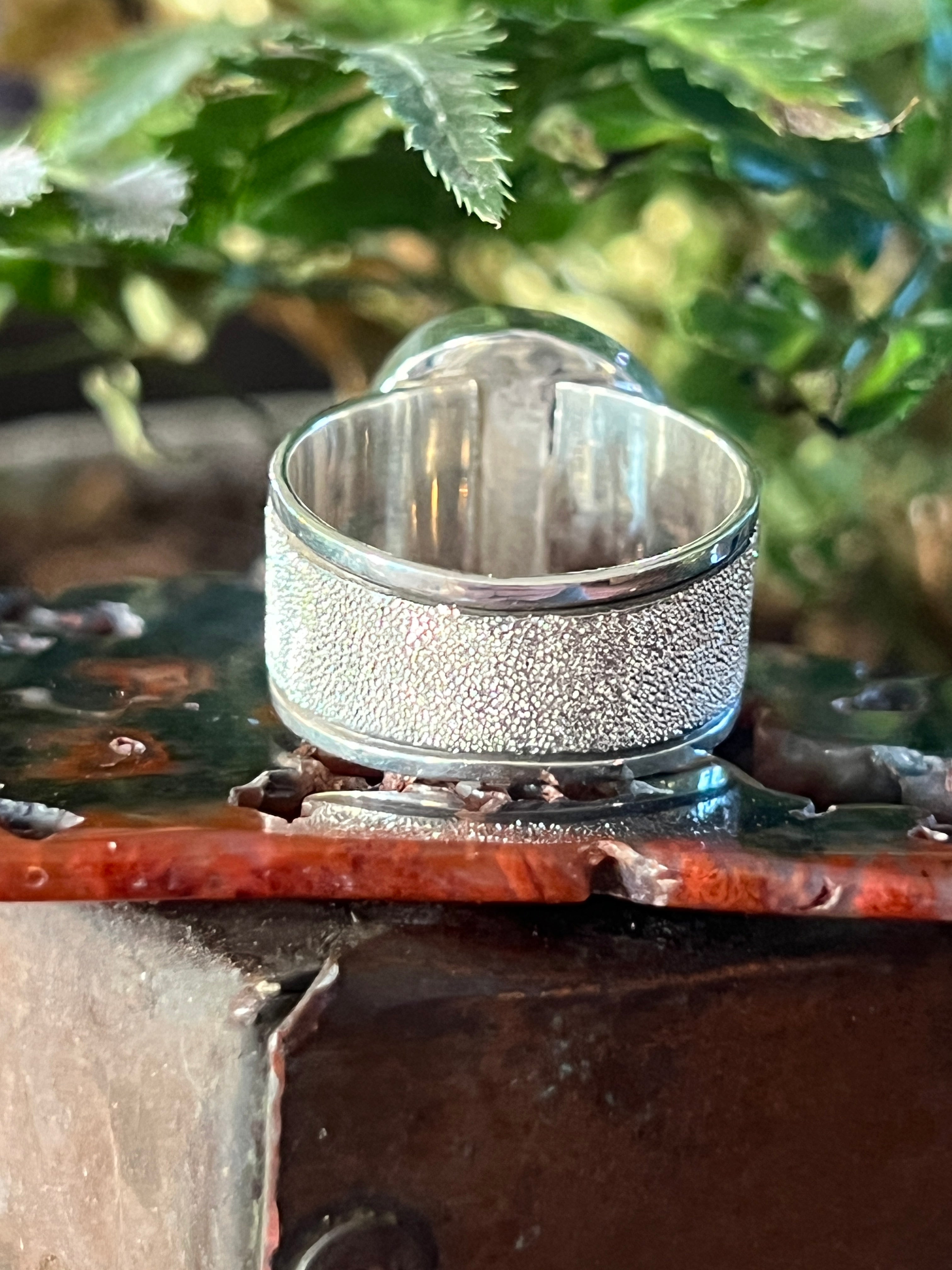 Handcrafted Sterling Silver Wide Shank Ring with Egyptian Turquoise by Shaun Rogers, Size 10.75