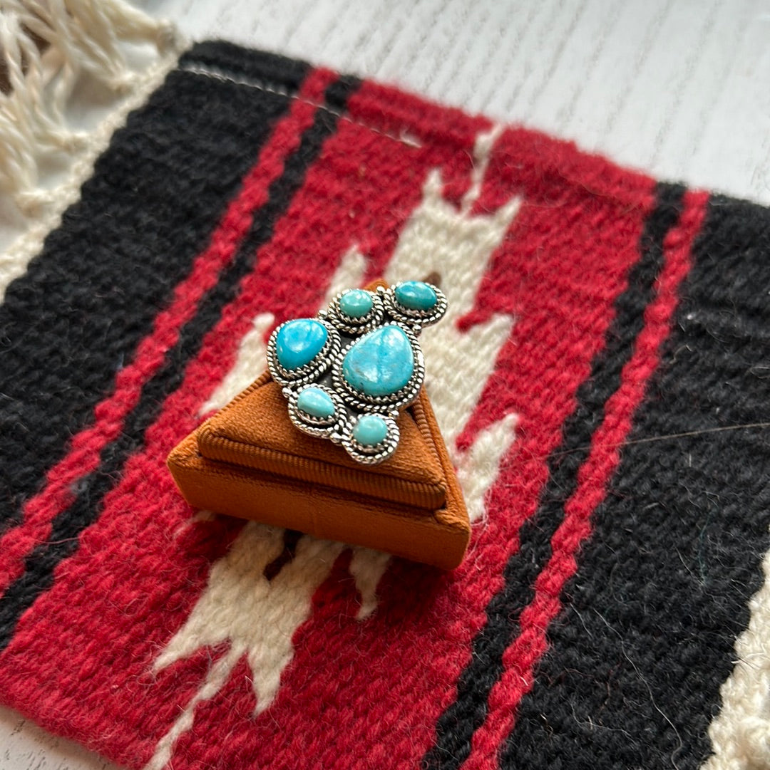 Beautiful Handmade Turquoise And Sterling Silver Adjustable Ring  Signed Nizhoni