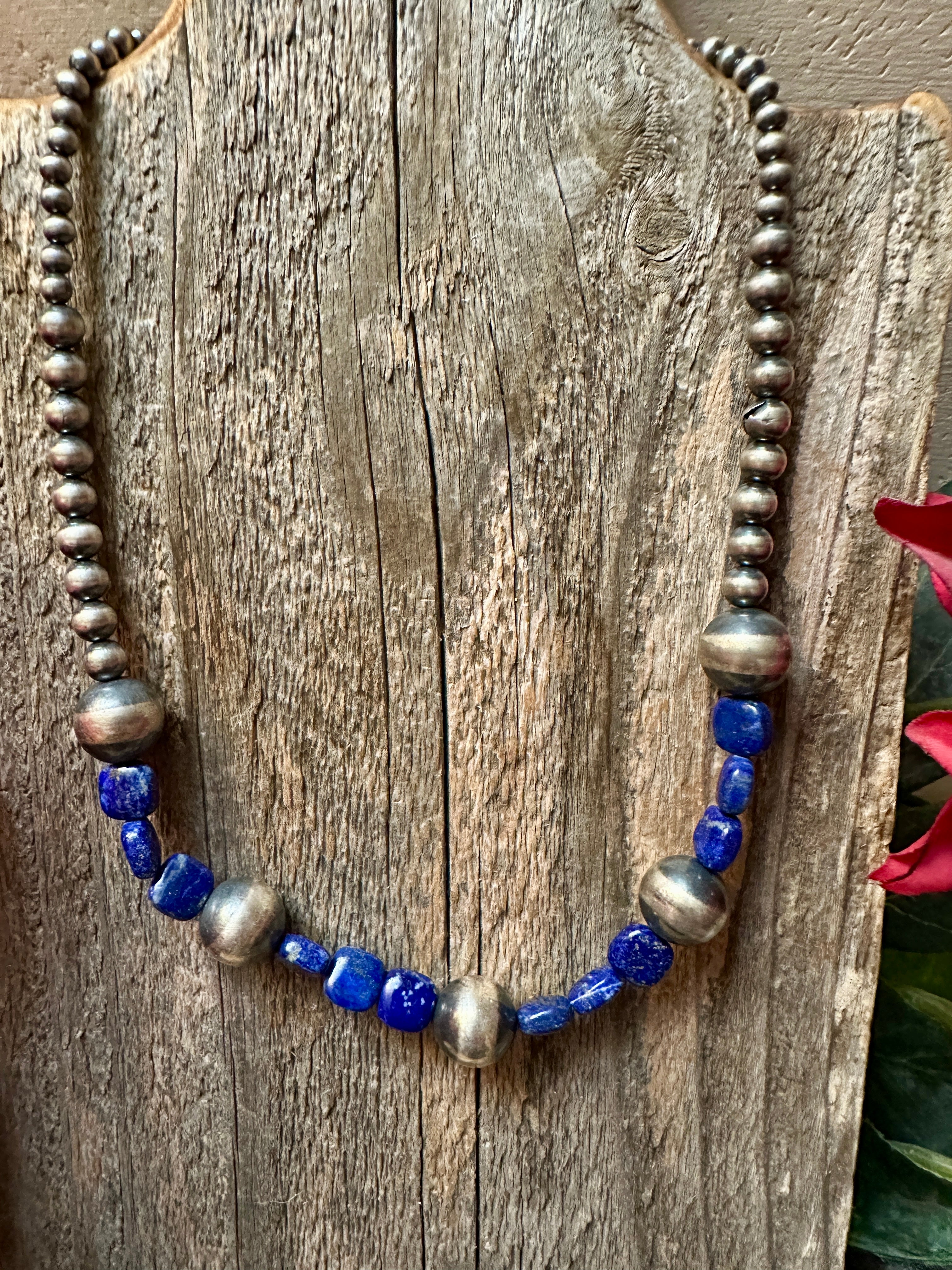Handmade Lapis & Sterling Silver Beaded Necklace