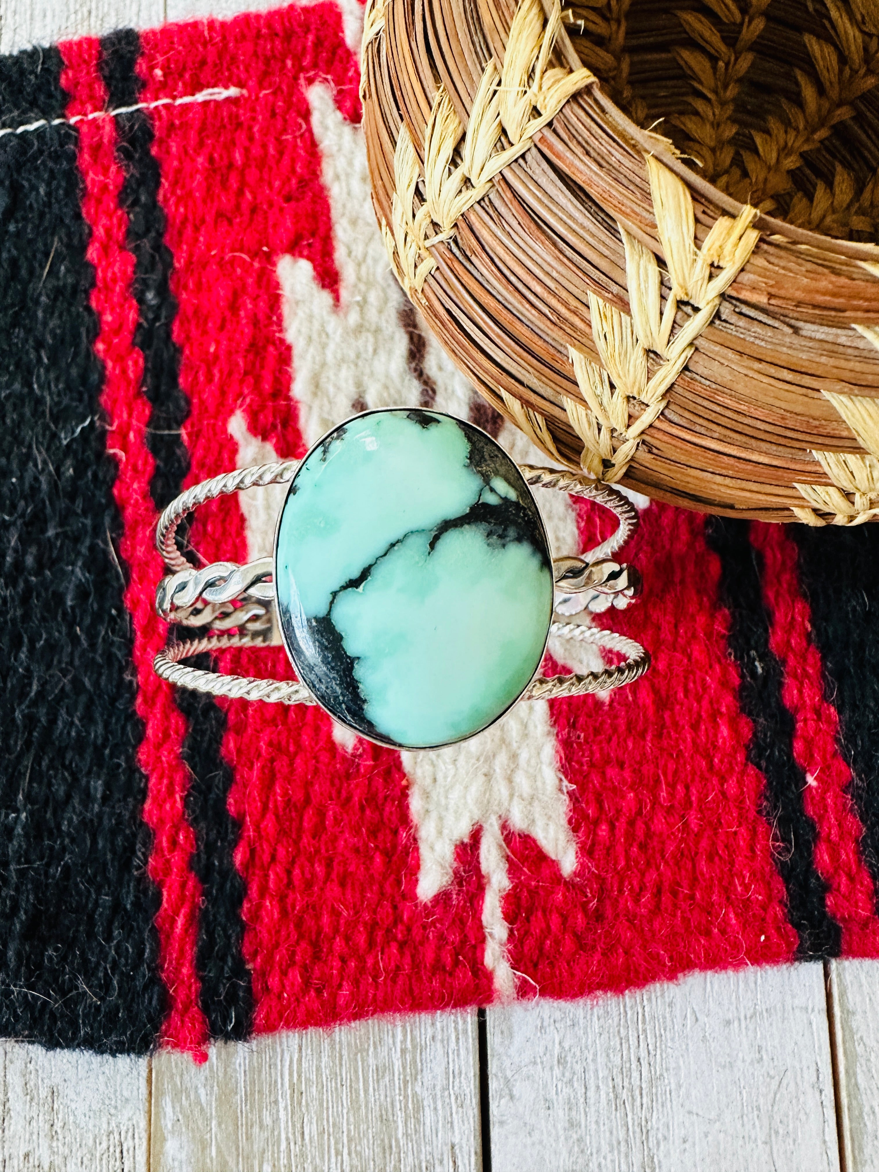 Navajo New Lander Turquoise & Sterling Silver Cuff Bracelet