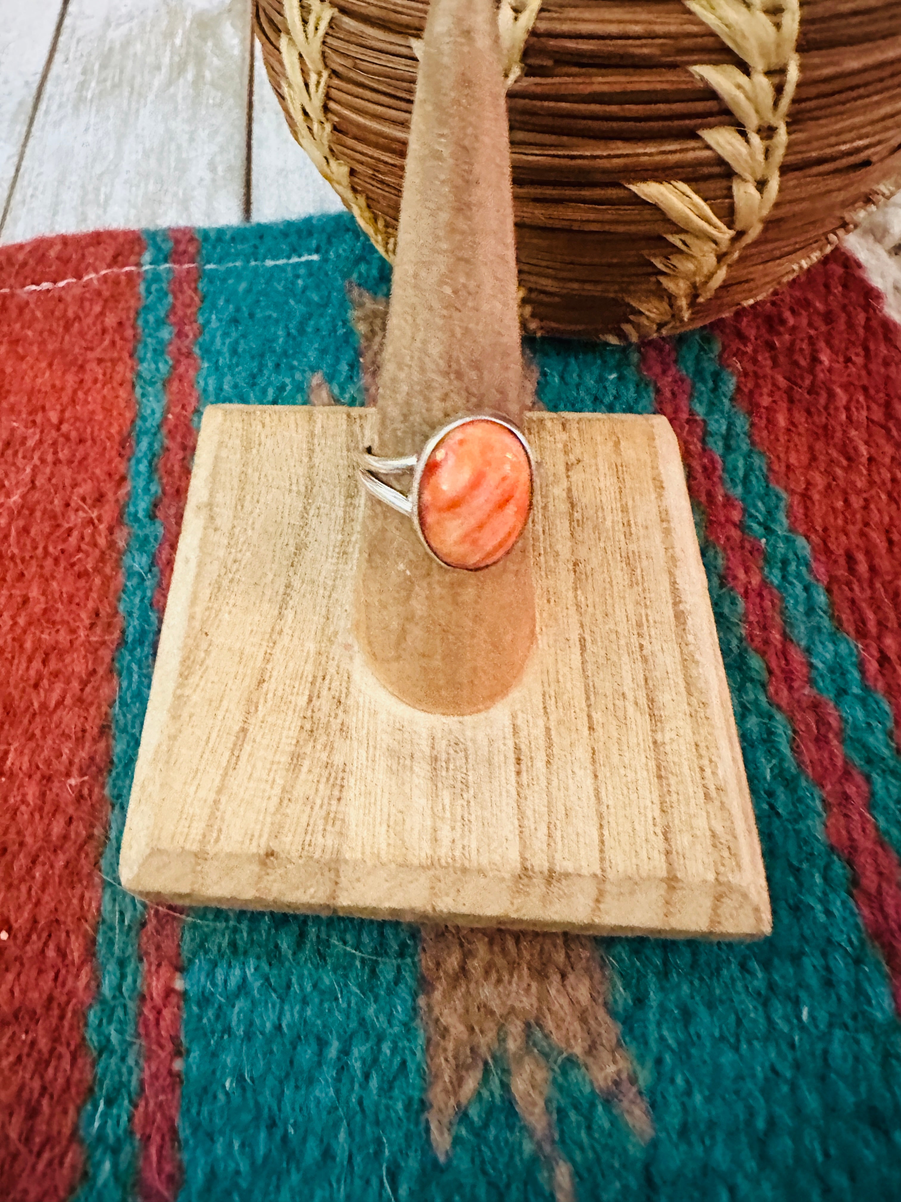 Navajo Sterling Silver & Orange Spiny Ring