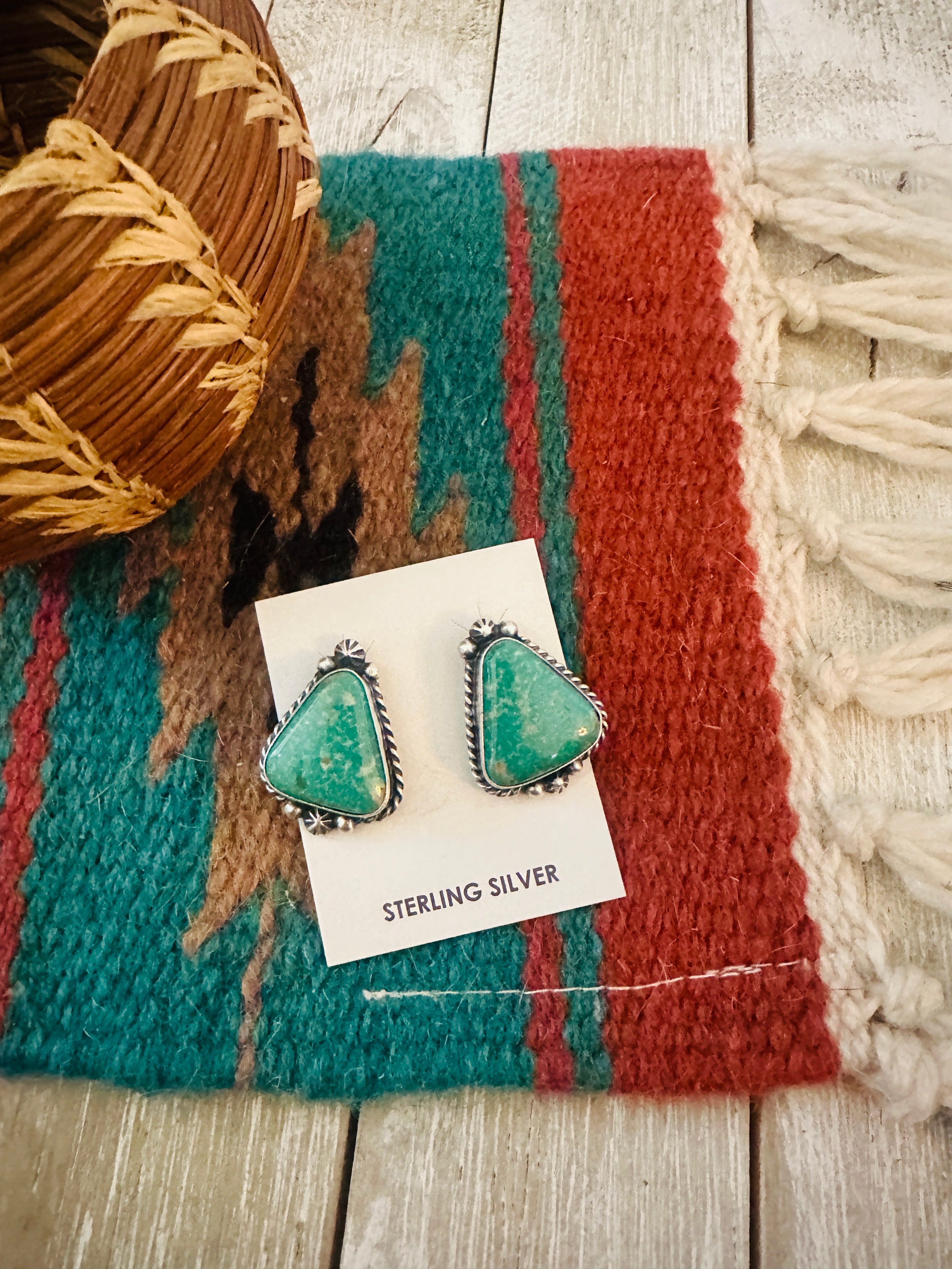 Handcrafted Kingman Turquoise & Sterling Silver Post Earrings